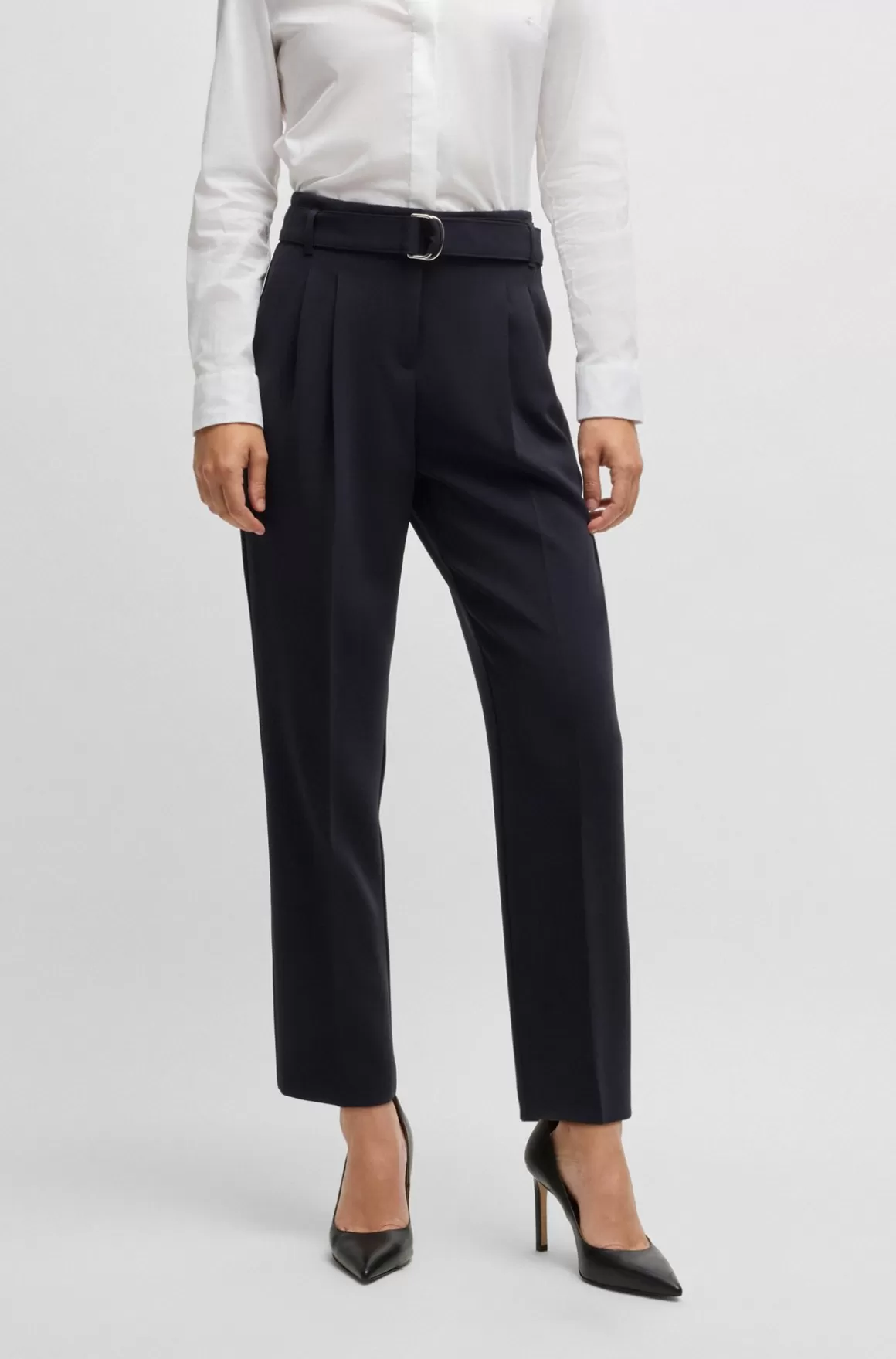 HUGO BOSS Afkortede Bukser Med Regular Fit I Strygelet Crepe