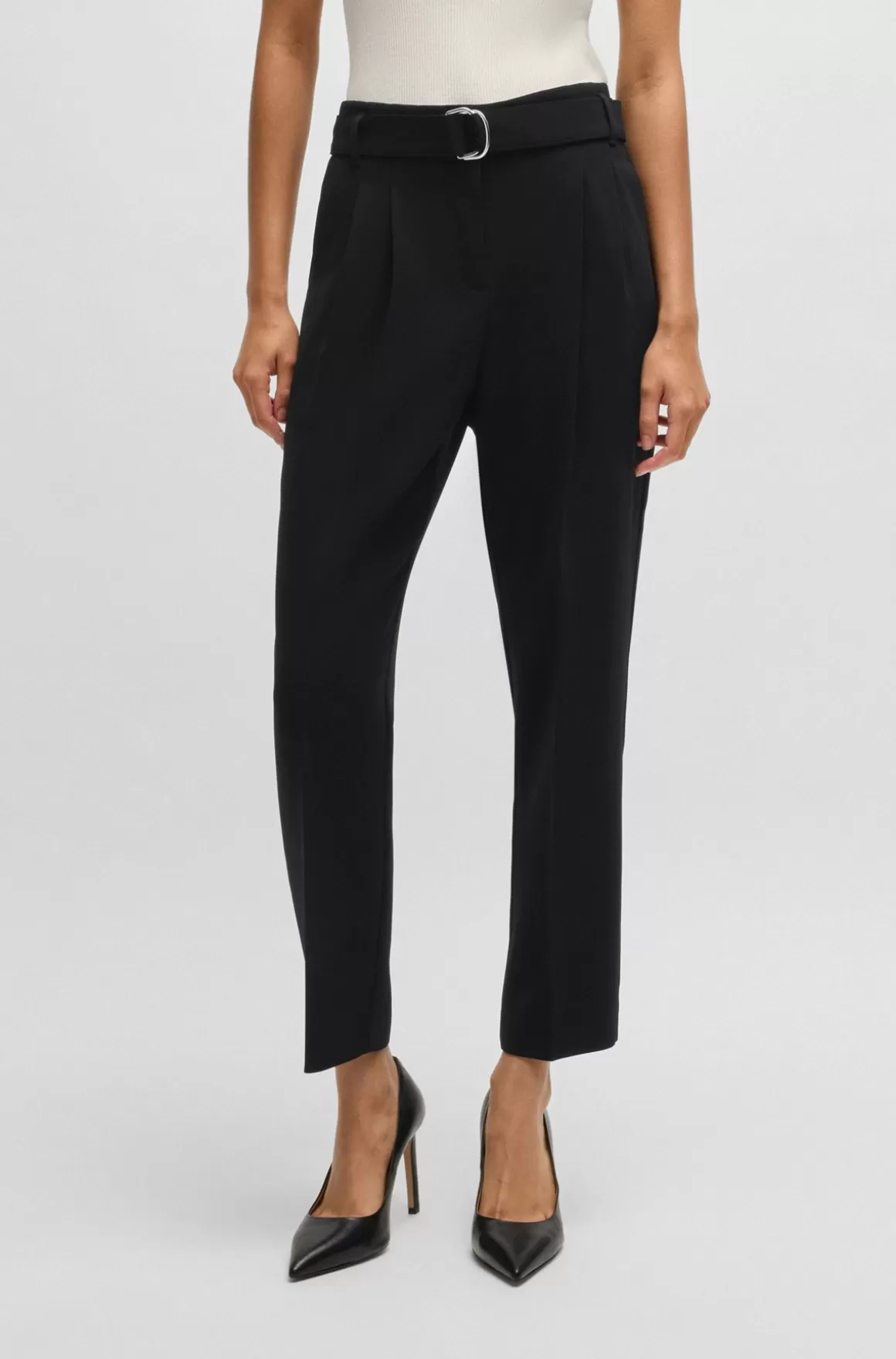 HUGO BOSS Afkortede Bukser Med Regular Fit I Strygelet Crepe