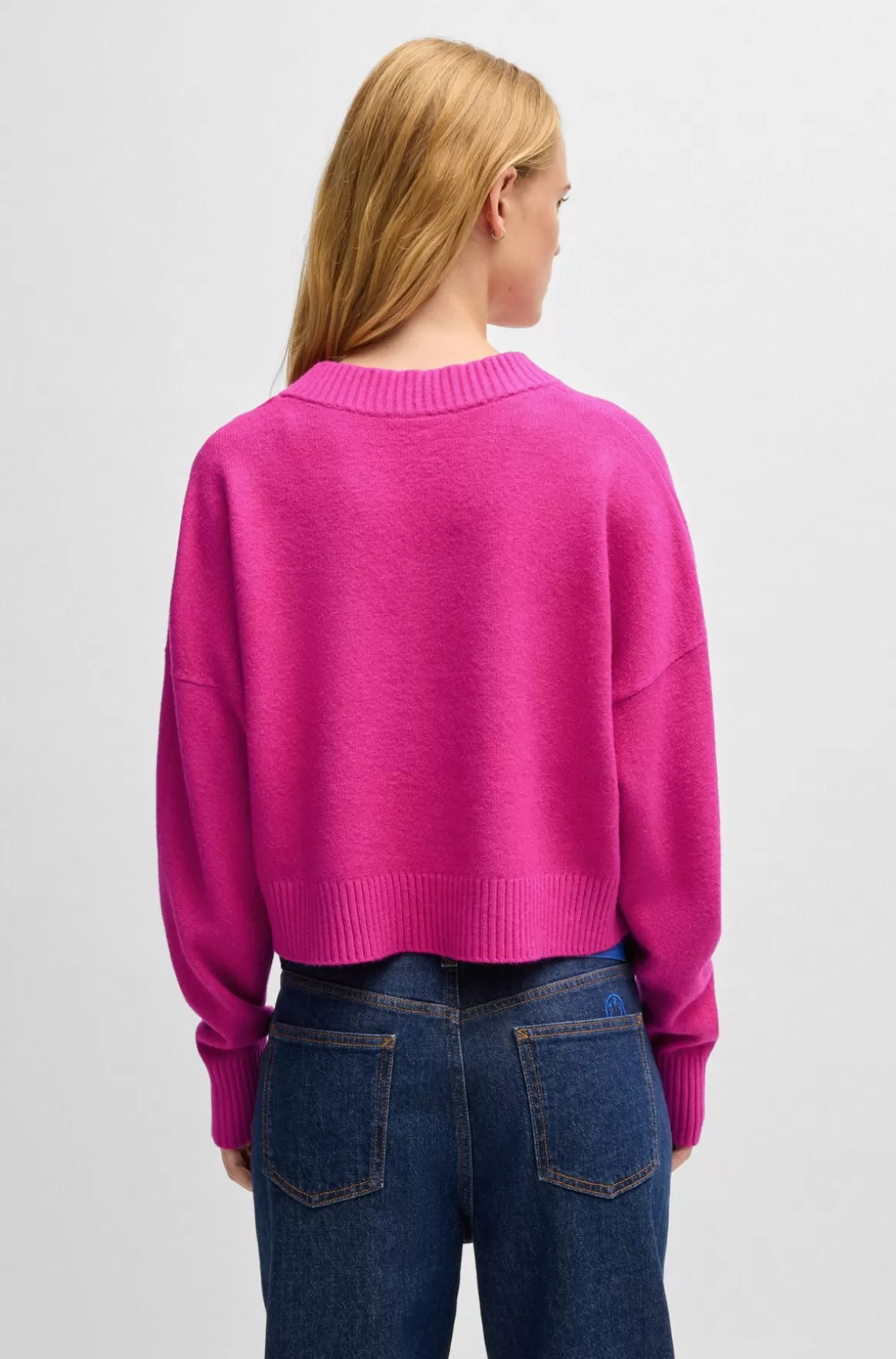 HUGO BOSS Afkortet Sweater Med Relaxed Fit Og Happy HUGO Logo