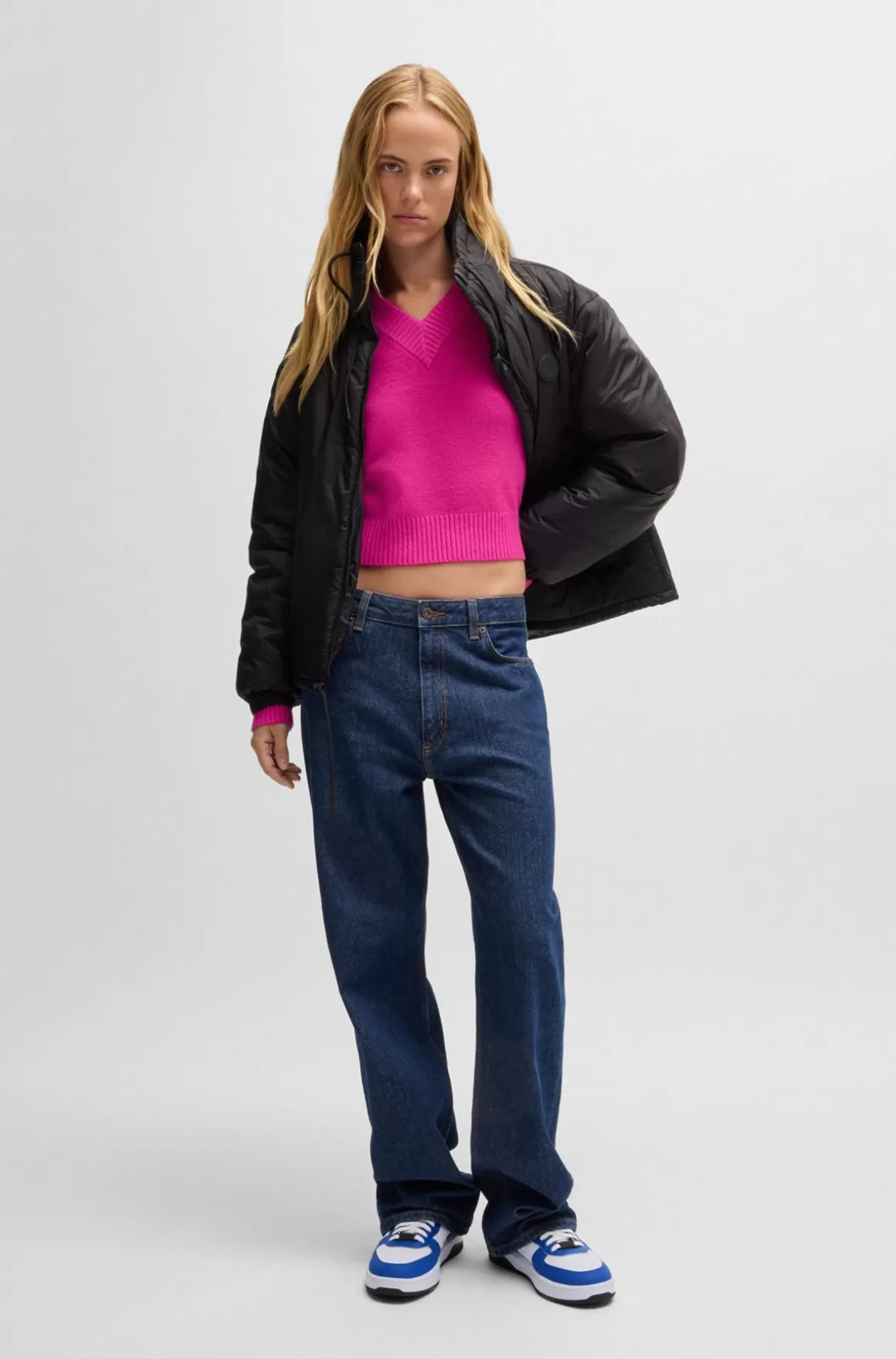 HUGO BOSS Afkortet Sweater Med Relaxed Fit Og Happy HUGO Logo