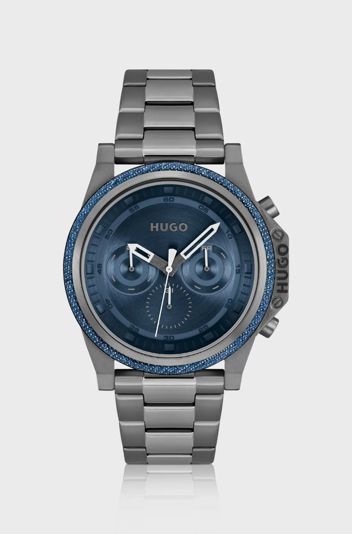 HUGO BOSS Armbåndsur Med Kæderem, Blå Urskive Og Urkrans I Denim