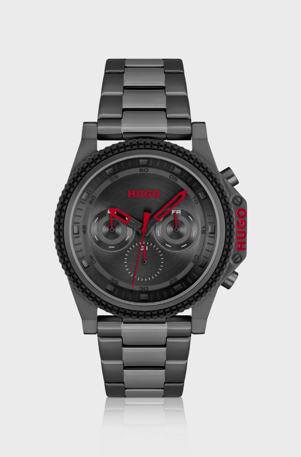 HUGO BOSS Armbåndsur Med Kæderem, Sort Urskive Og Urkrans Af Silikone