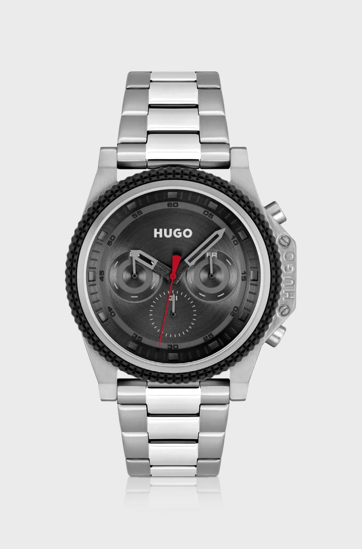 HUGO BOSS Armbåndsur Med Kæderem, Urkrans I Silikone Og Sort Urskive