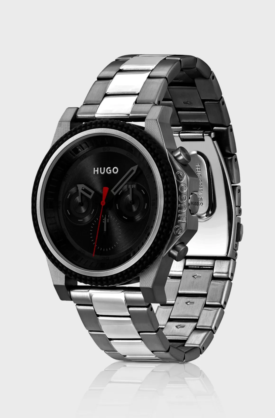 HUGO BOSS Armbåndsur Med Kæderem, Urkrans I Silikone Og Sort Urskive