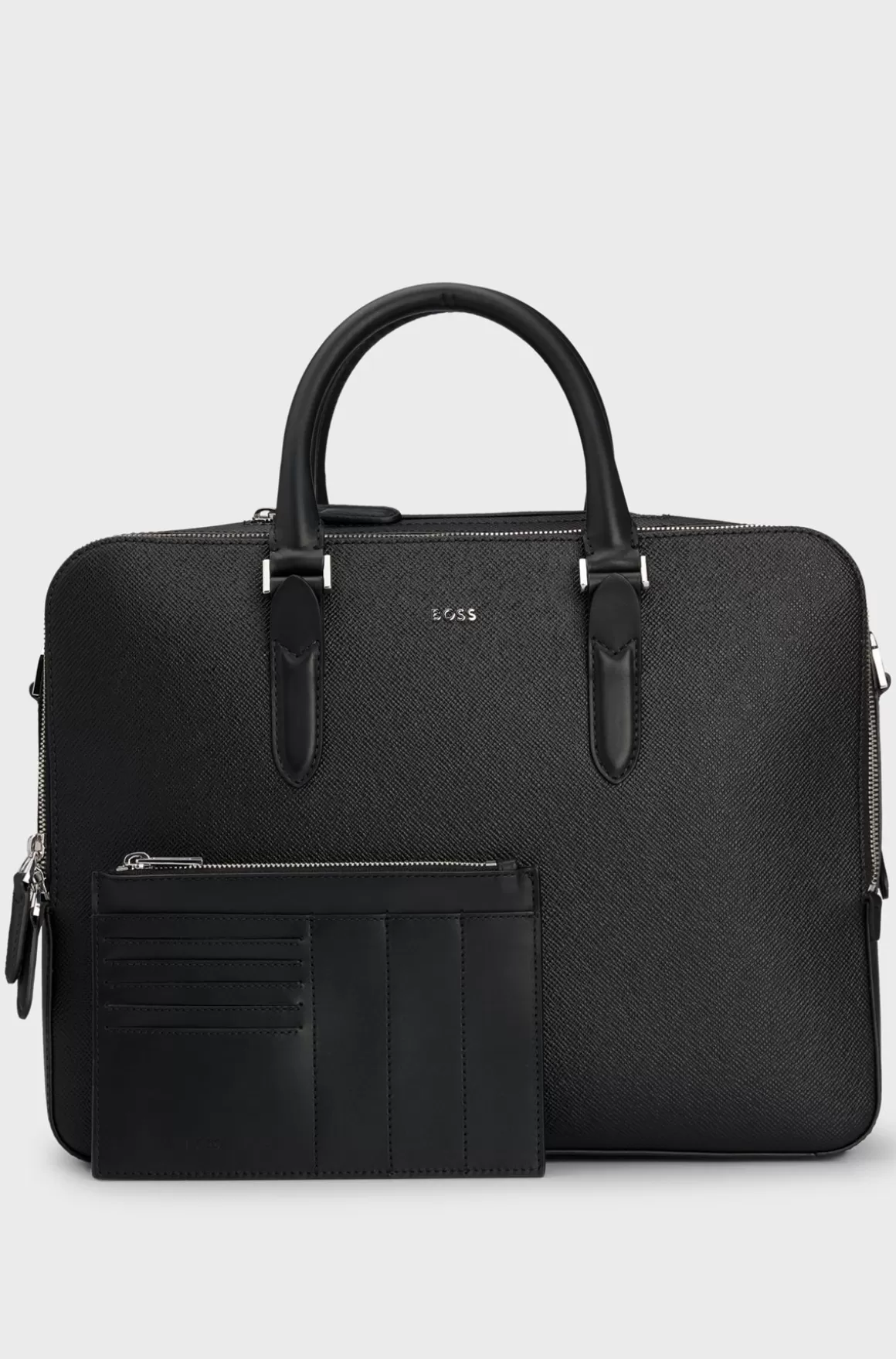 HUGO BOSS Attachetaske I Struktureret Læder Med Logobogstaver