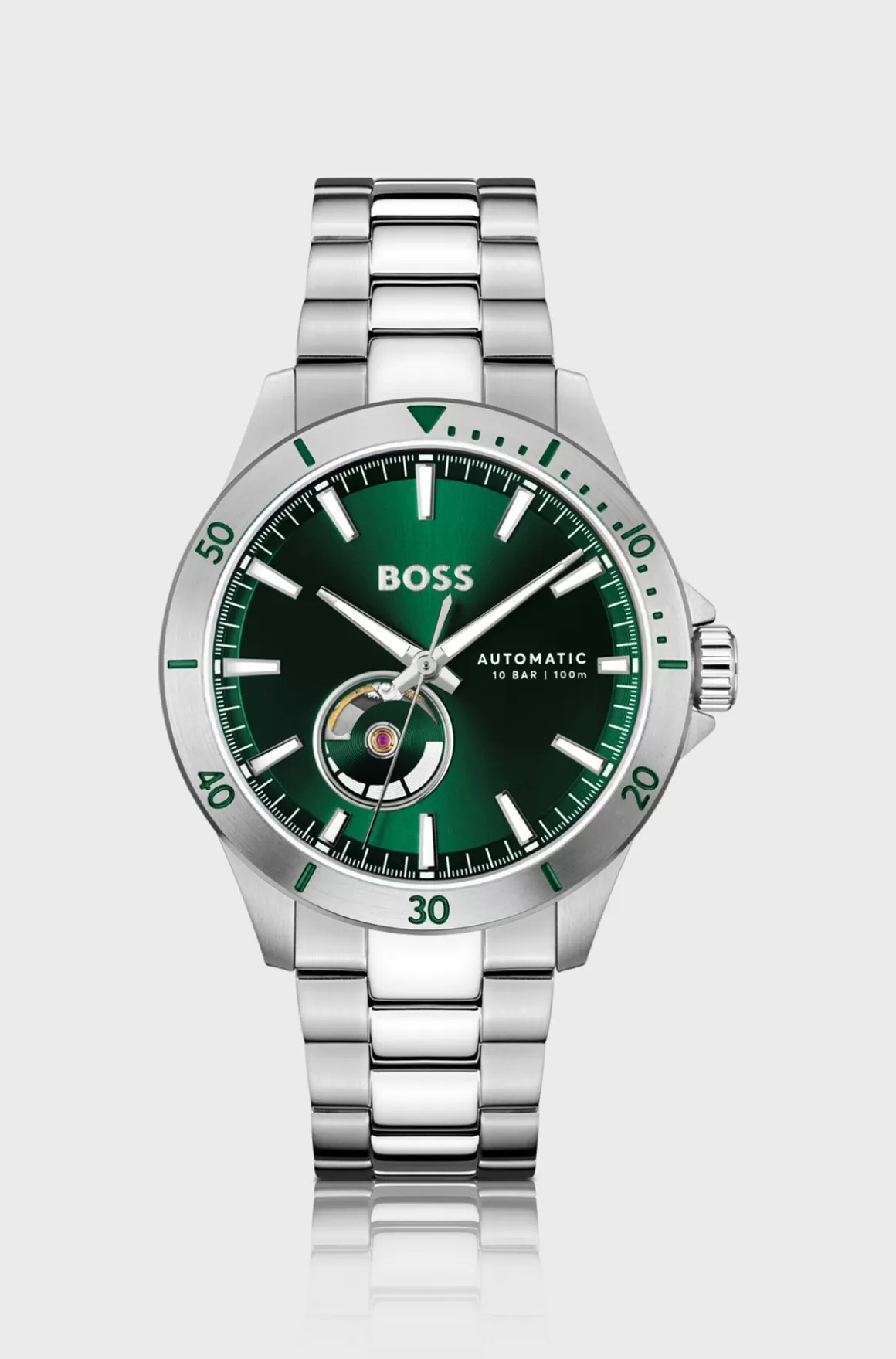 HUGO BOSS Automatisk Ur Af Rustfrit Stål Med Grøn Urskive