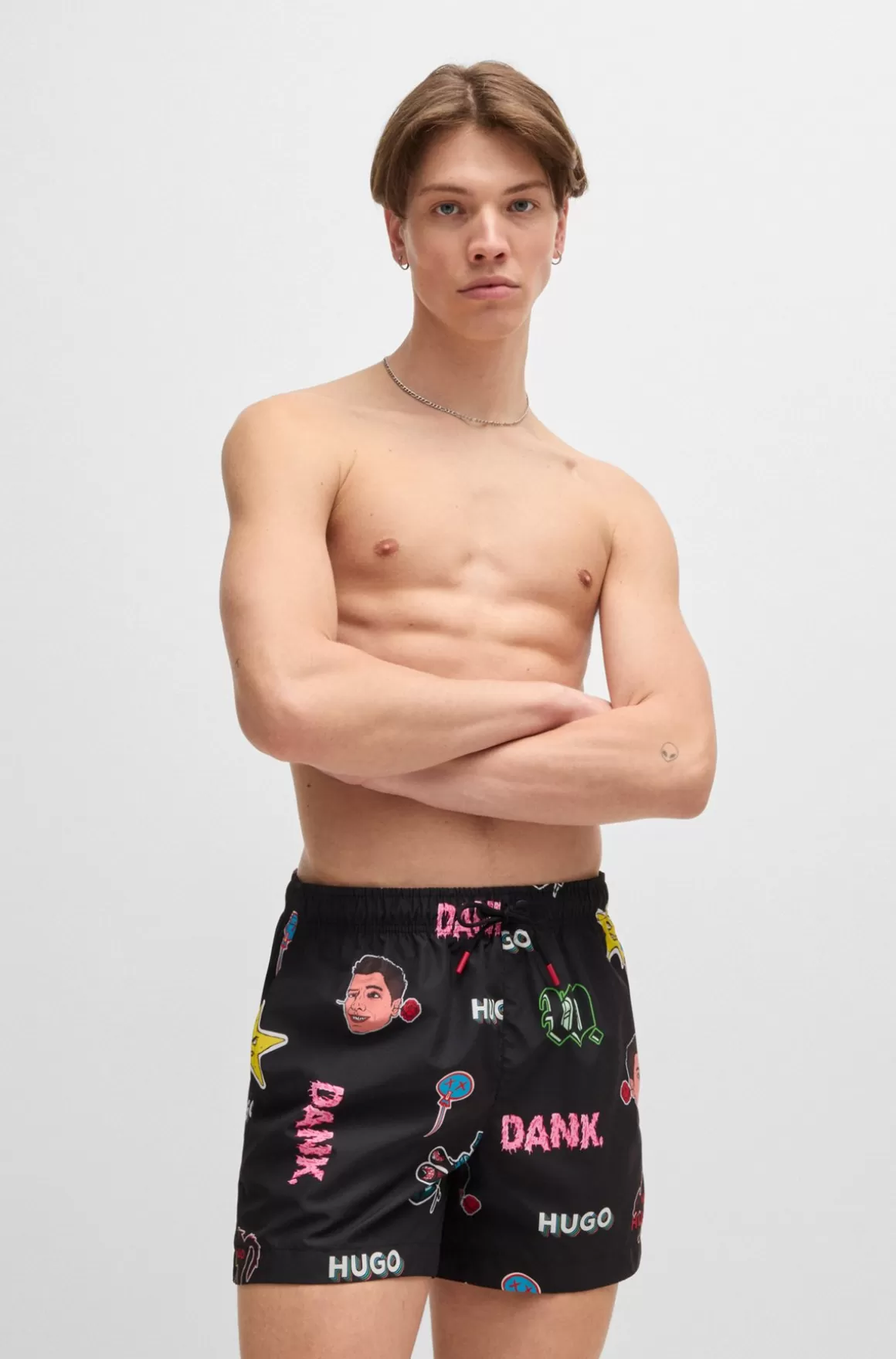 HUGO BOSS Badeshorts Med Logo Og Print I Stickerstil