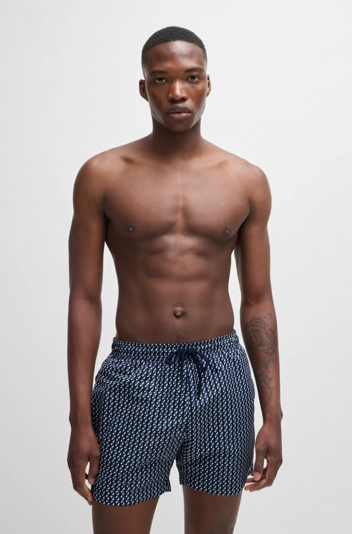 HUGO BOSS Badeshorts Med Logomærkat Og Sæsonbestemt Print