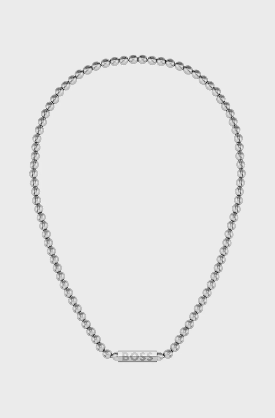 HUGO BOSS Beaded Necklace In Brushed Stainless Steel With Octagonal Closure