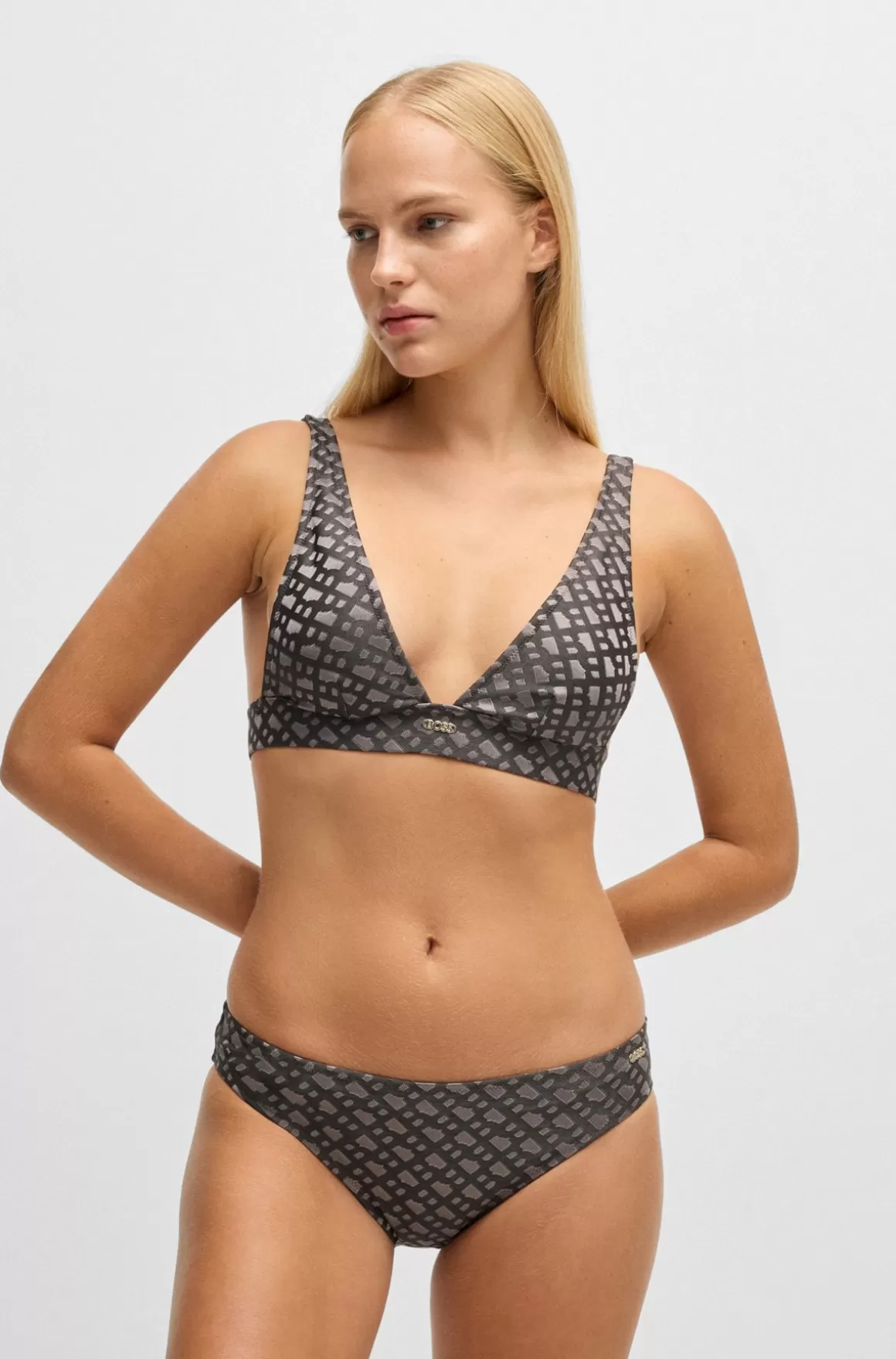 HUGO BOSS Bikinitrusser Med Monogramjacquard Og Metalfarvet Logo