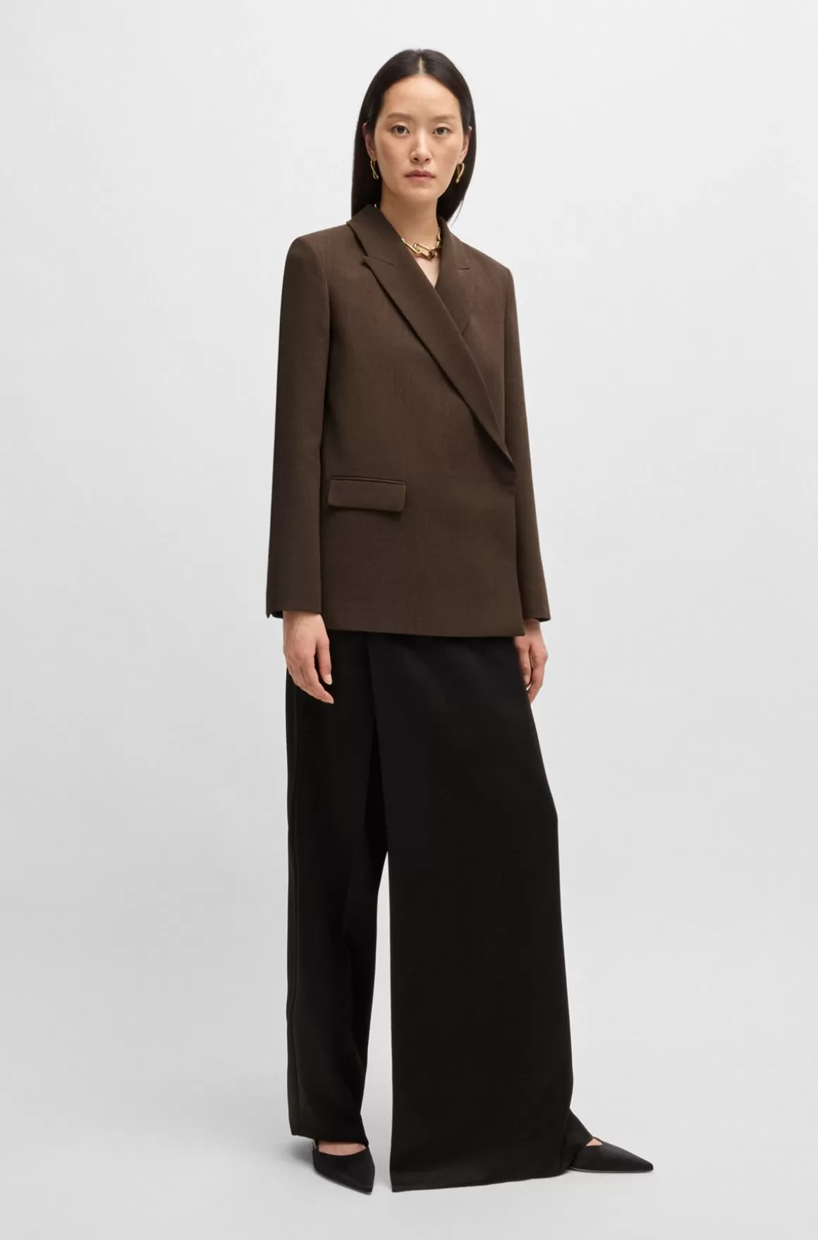 HUGO BOSS Blazer Med Slå Om-design Foran I Meleret Crepe Af Ny Uld