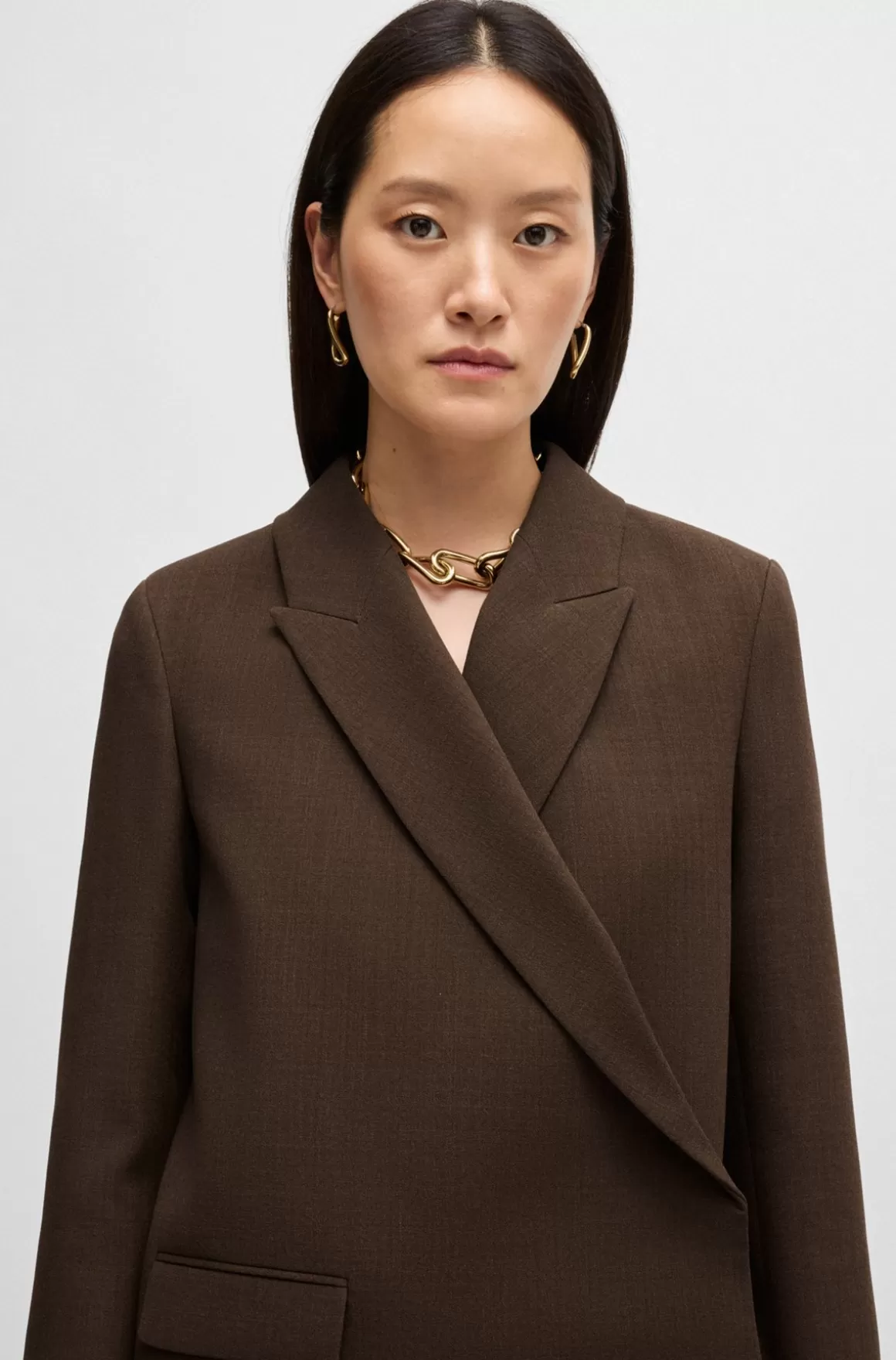 HUGO BOSS Blazer Med Slå Om-design Foran I Meleret Crepe Af Ny Uld