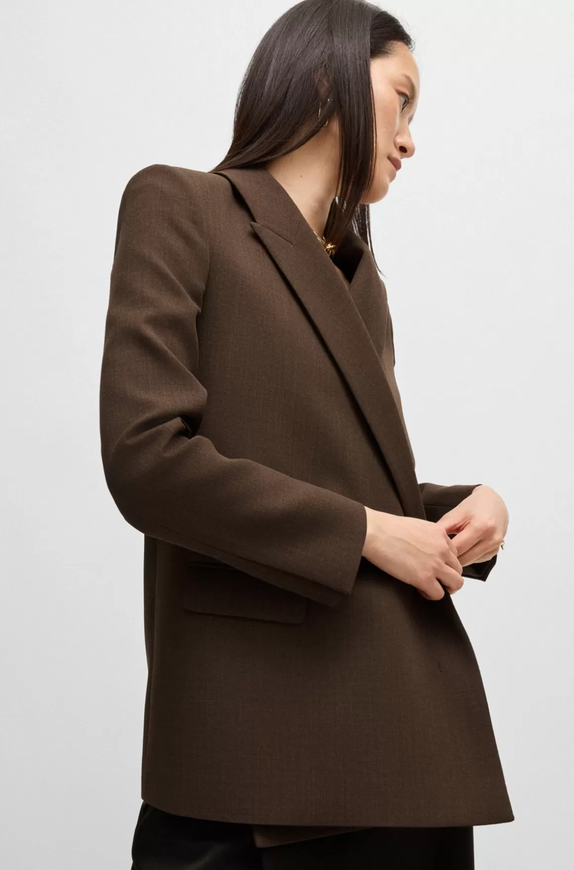 HUGO BOSS Blazer Med Slå Om-design Foran I Meleret Crepe Af Ny Uld