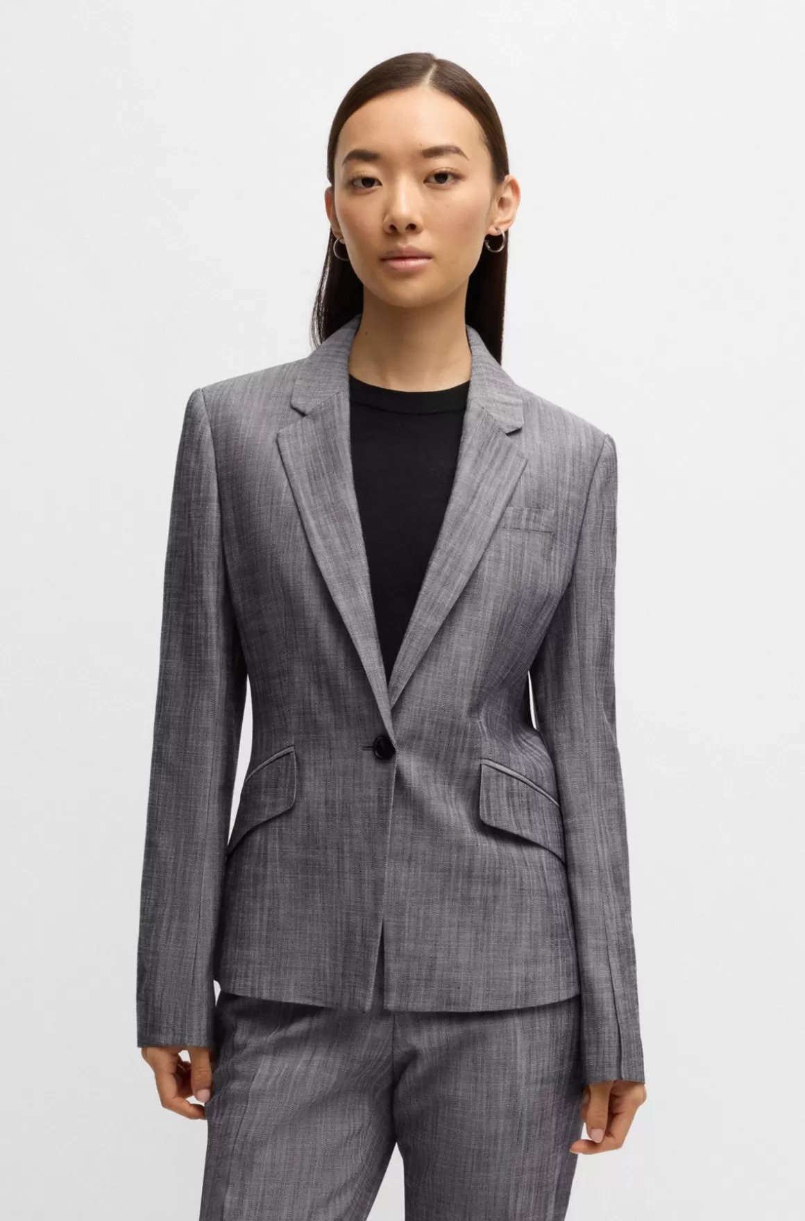 HUGO BOSS Blazer Med Slim Fit I Meleret Sharkskinstof