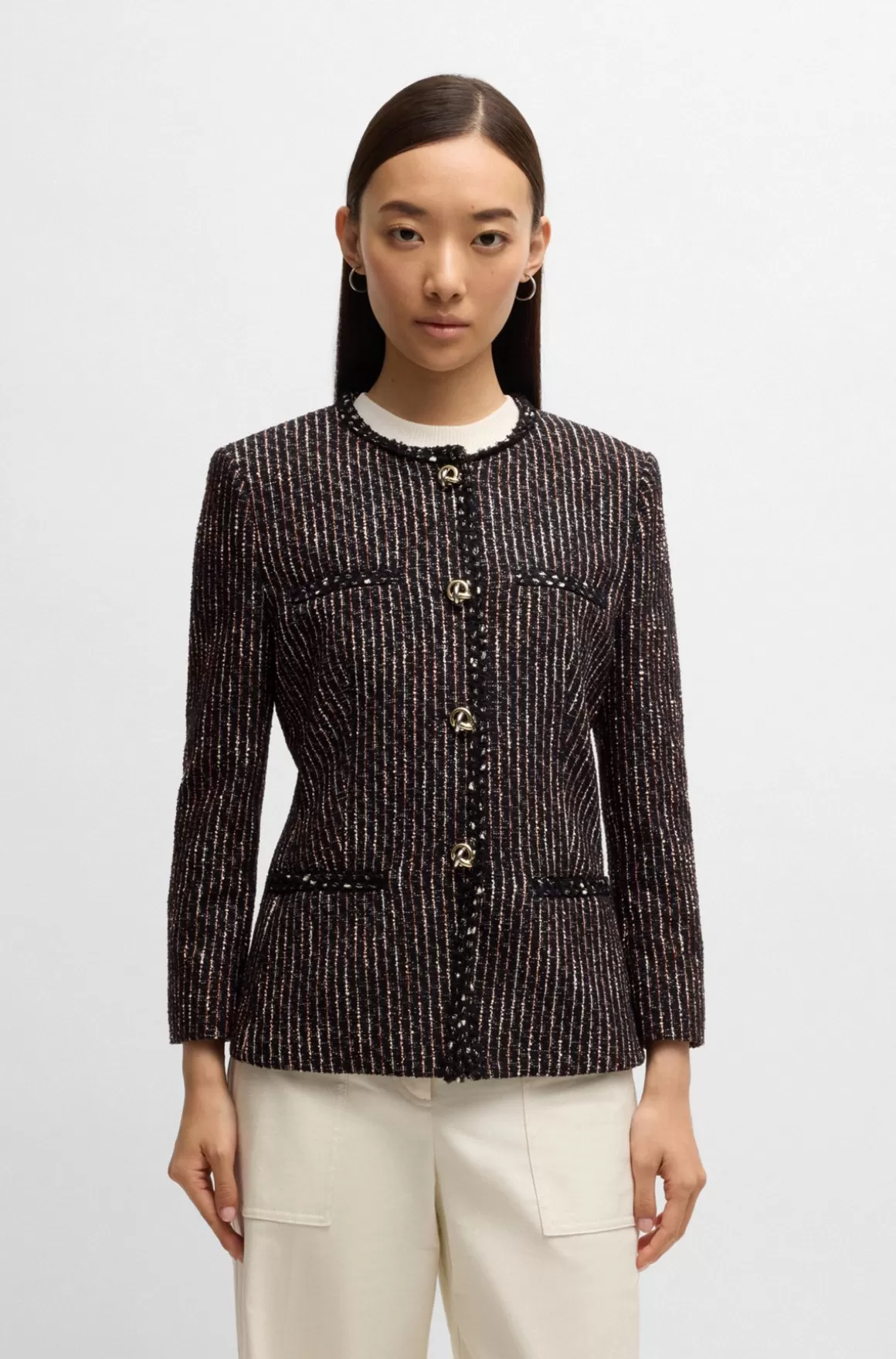 HUGO BOSS Blazer Med Slim Fit I Multifarvet Bouclé