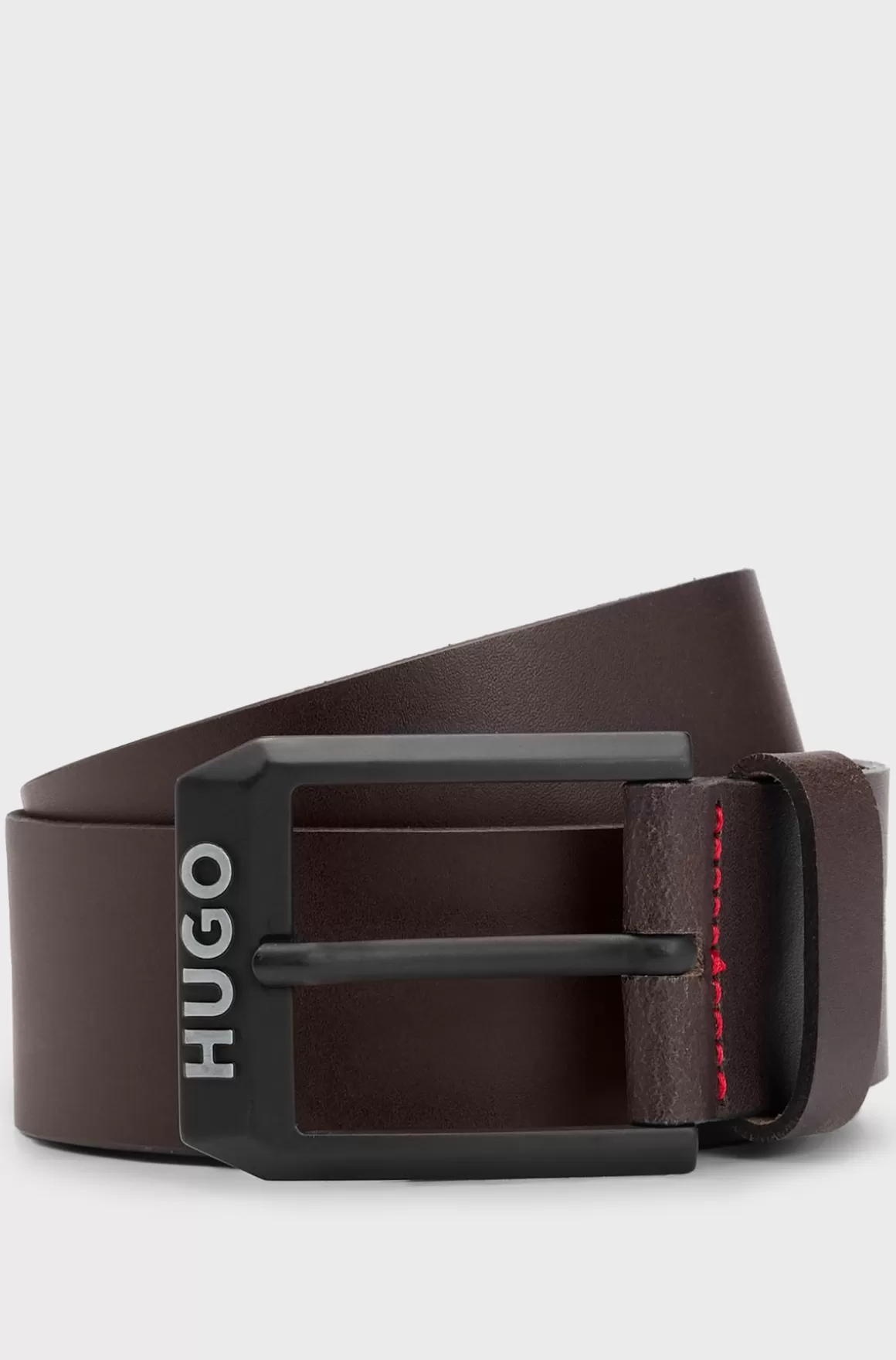 HUGO BOSS Bælte I Læder Med Mat, Sort Logokantet Spænde