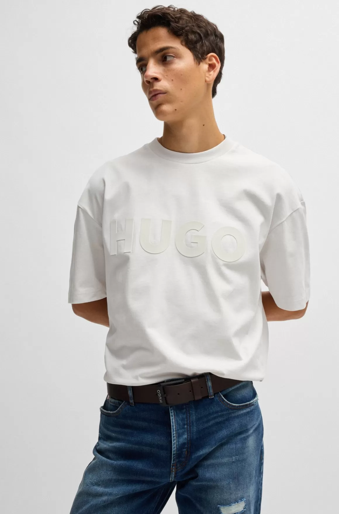 HUGO BOSS Bælte I Læder Med Mat, Sort Logokantet Spænde