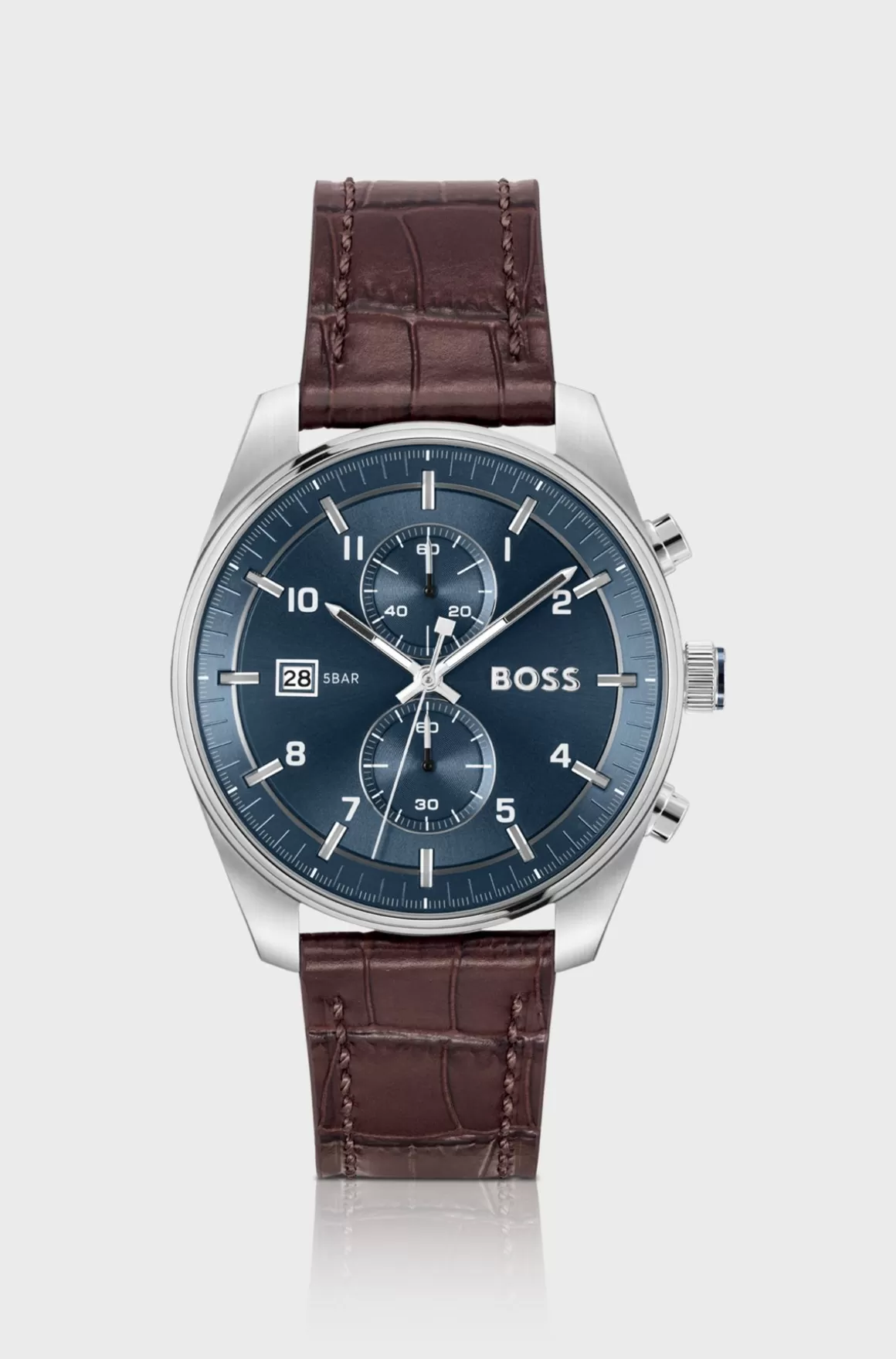 HUGO BOSS Blue-dial Chronograph Watch With Alligator-embossed Leather Strap