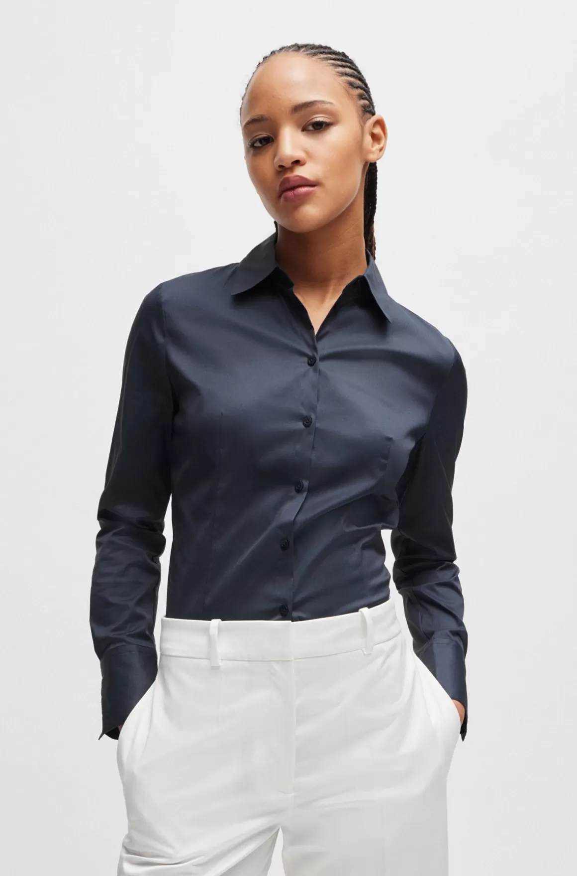Dame HUGO BOSS Bluse I Figursyet Pasform I Poplin, Der Er Nemt At Stryge