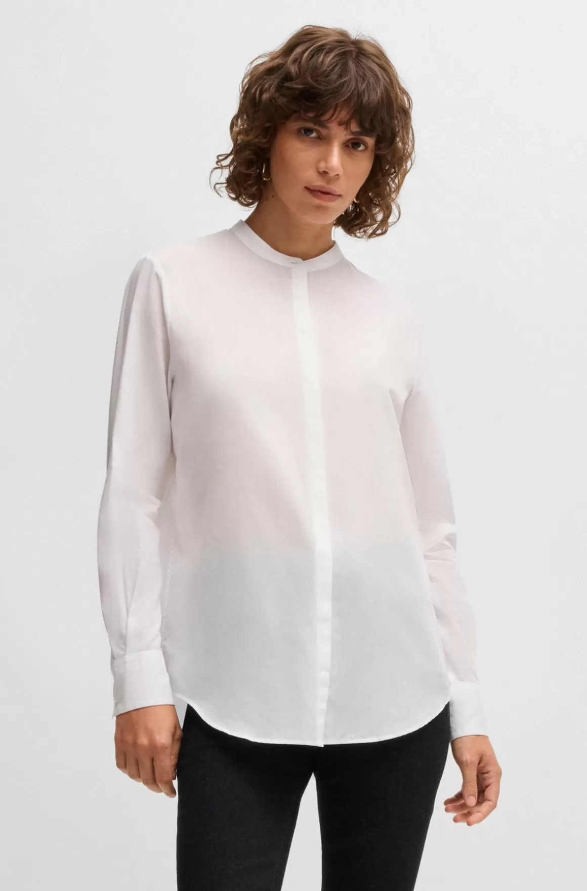 Dame HUGO BOSS Bluse Med Regular Fit Bluse I Chambray Af En Bomuldsblanding
