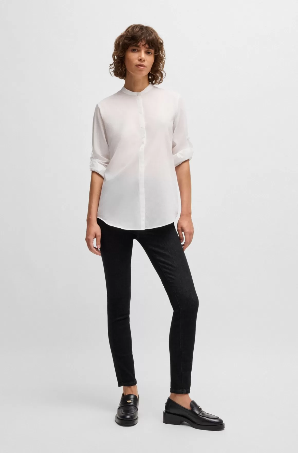 Dame HUGO BOSS Bluse Med Regular Fit Bluse I Chambray Af En Bomuldsblanding
