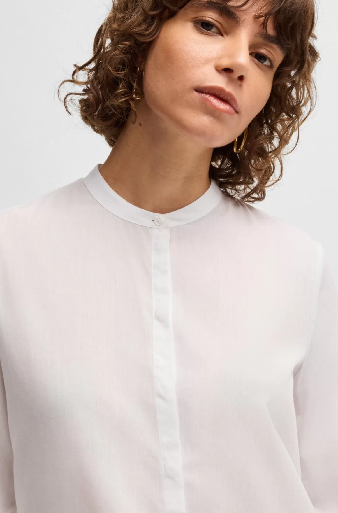 Dame HUGO BOSS Bluse Med Regular Fit Bluse I Chambray Af En Bomuldsblanding
