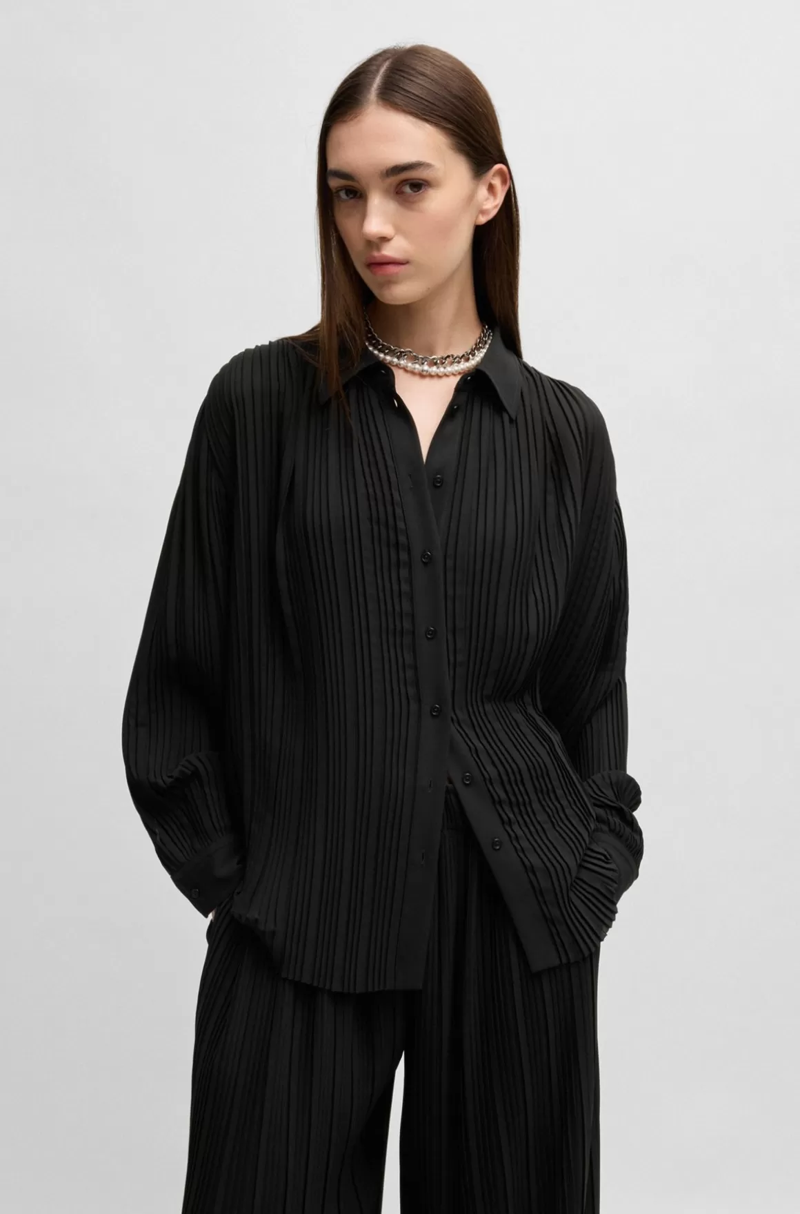 Dame HUGO BOSS Bluse Med Regular Fit I Plissécrepe