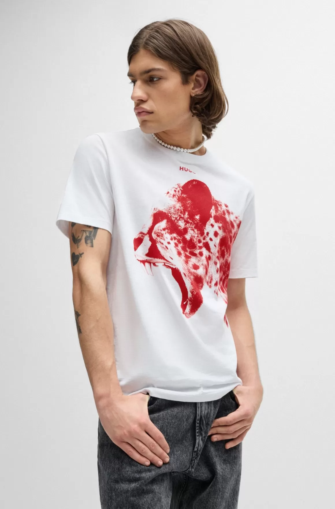 HUGO BOSS Bomuldsjersey T-shirt I Almindelig Pasform Med Dyregrafik