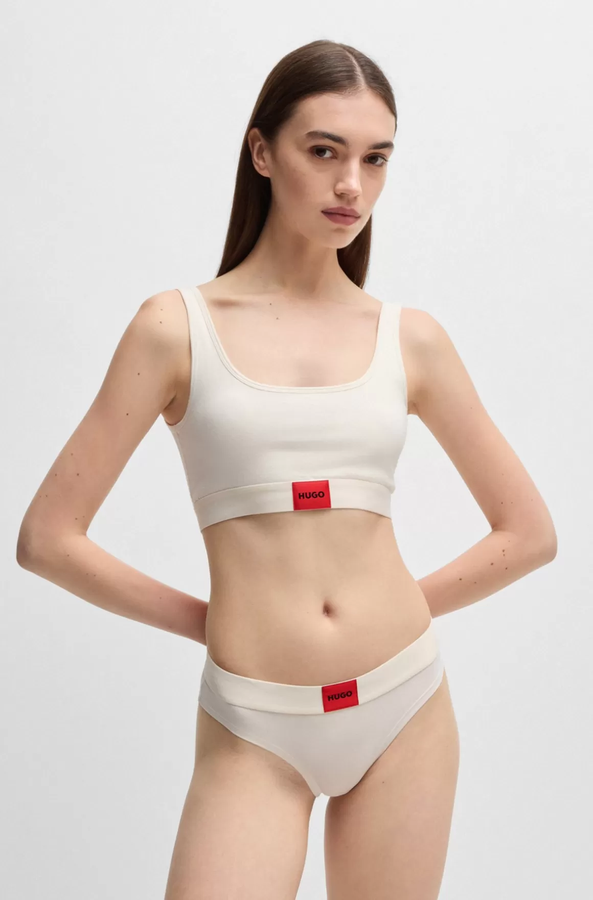 HUGO BOSS Bralette I Bomuld Med Stræk Og Rødt Logomærkat