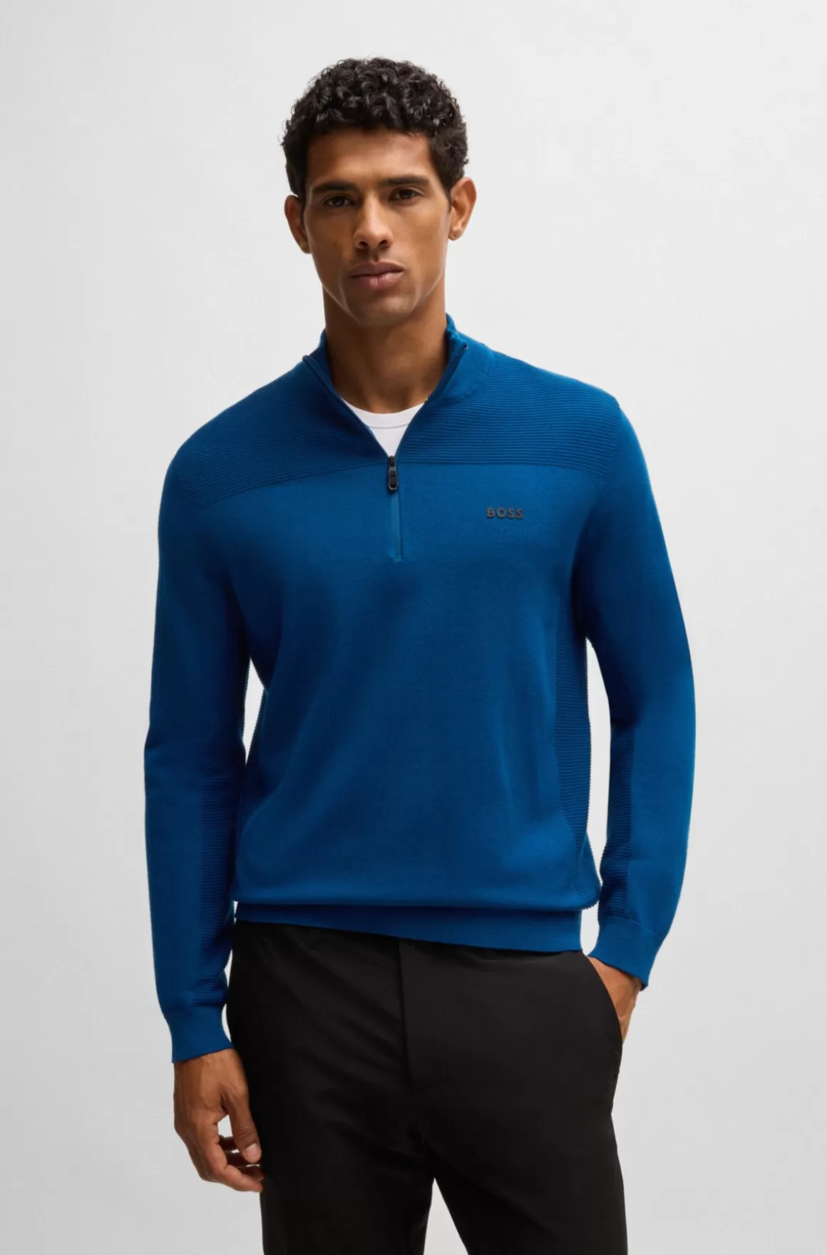 HUGO BOSS Brandet Sweater Med Lynlås I Halsen I Dry-flexstof