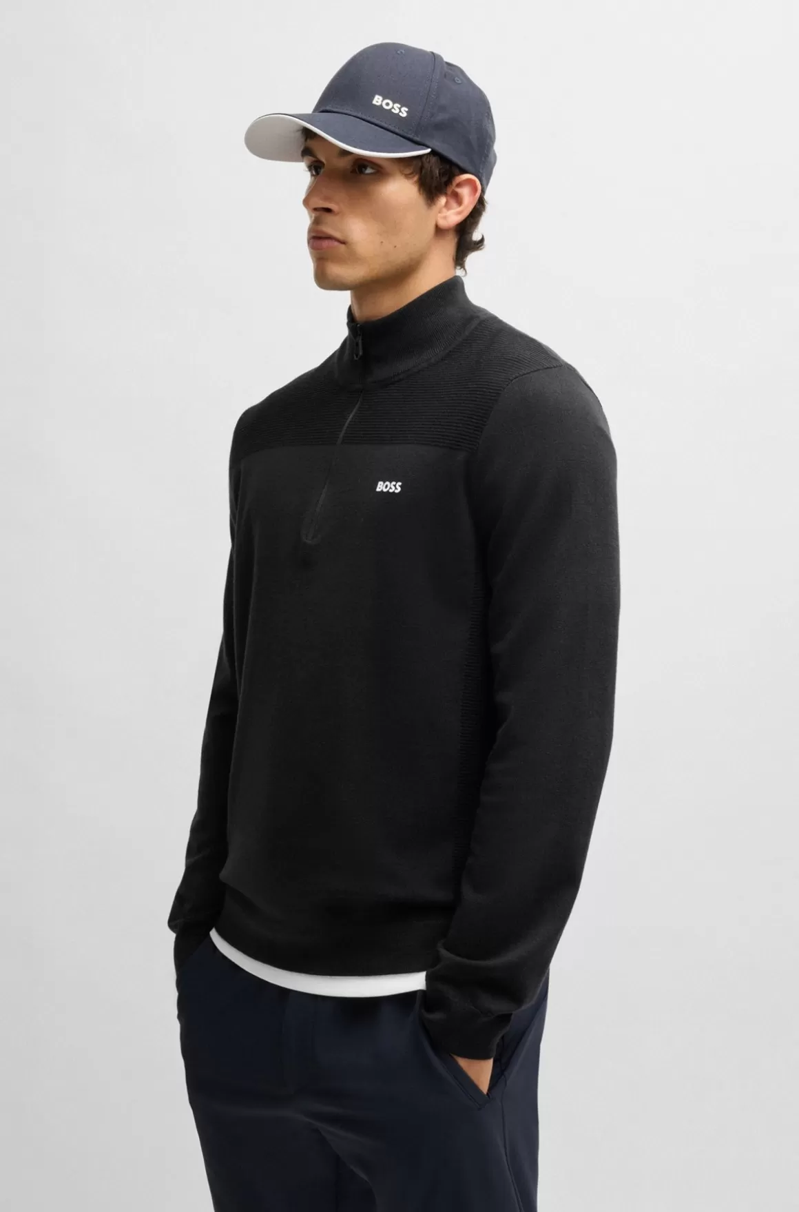 HUGO BOSS Brandet Sweater Med Lynlås I Halsen I Dry-flexstof