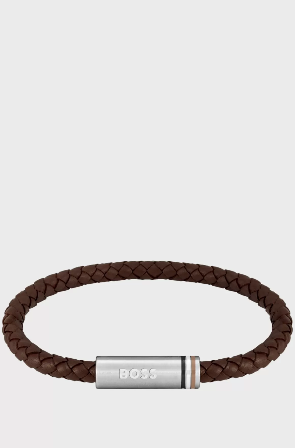 HUGO BOSS Brown Braided-leather Cuff With Magnetic Logo Closure