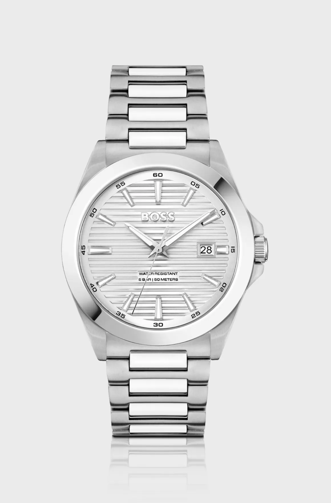 HUGO BOSS Brushed-and-polished Stainless-steel Watch With Grooved Dial