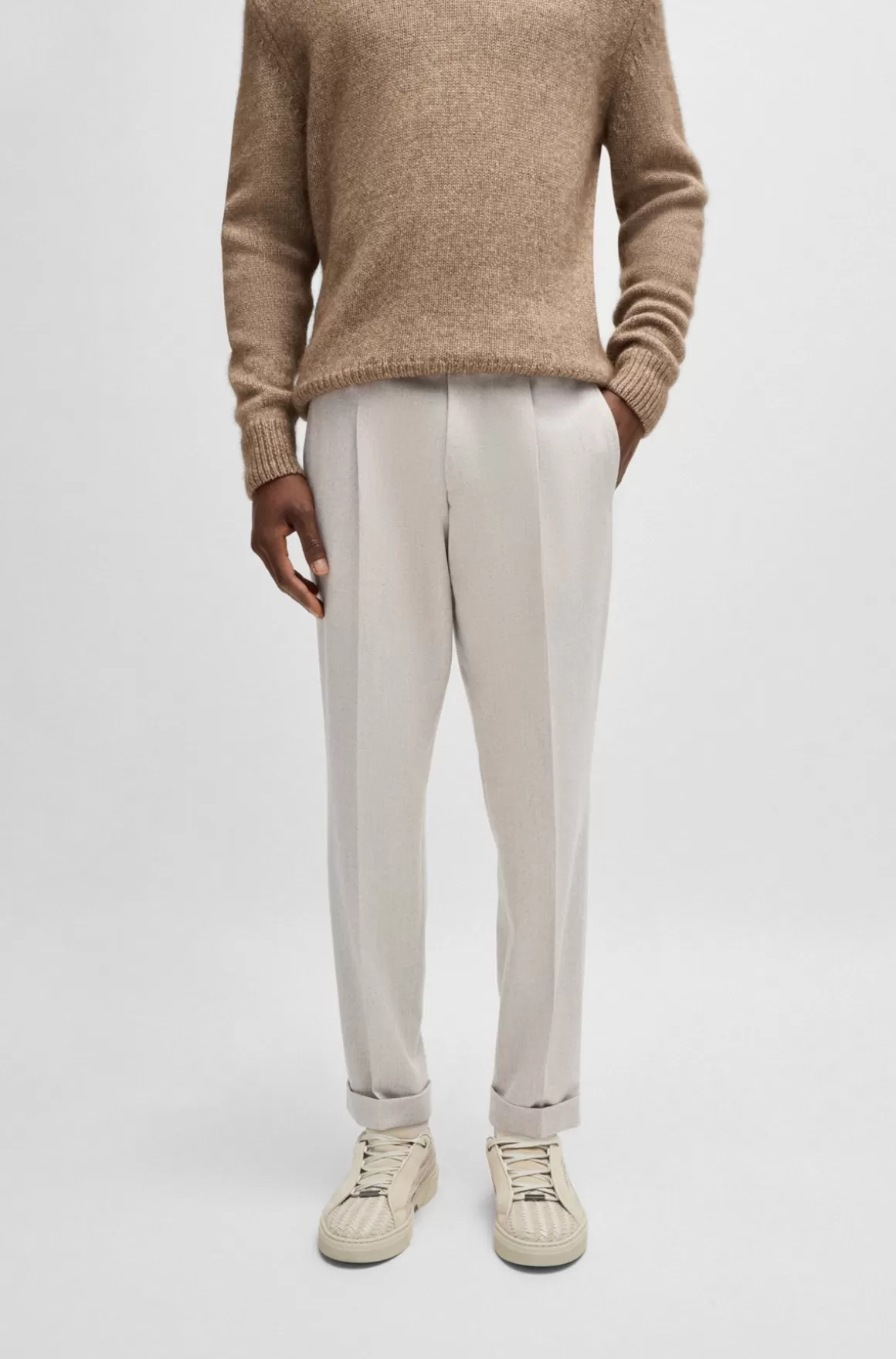 HUGO BOSS Bukser Med Relaxed Fit I Meleret Italiensk Uldflannel