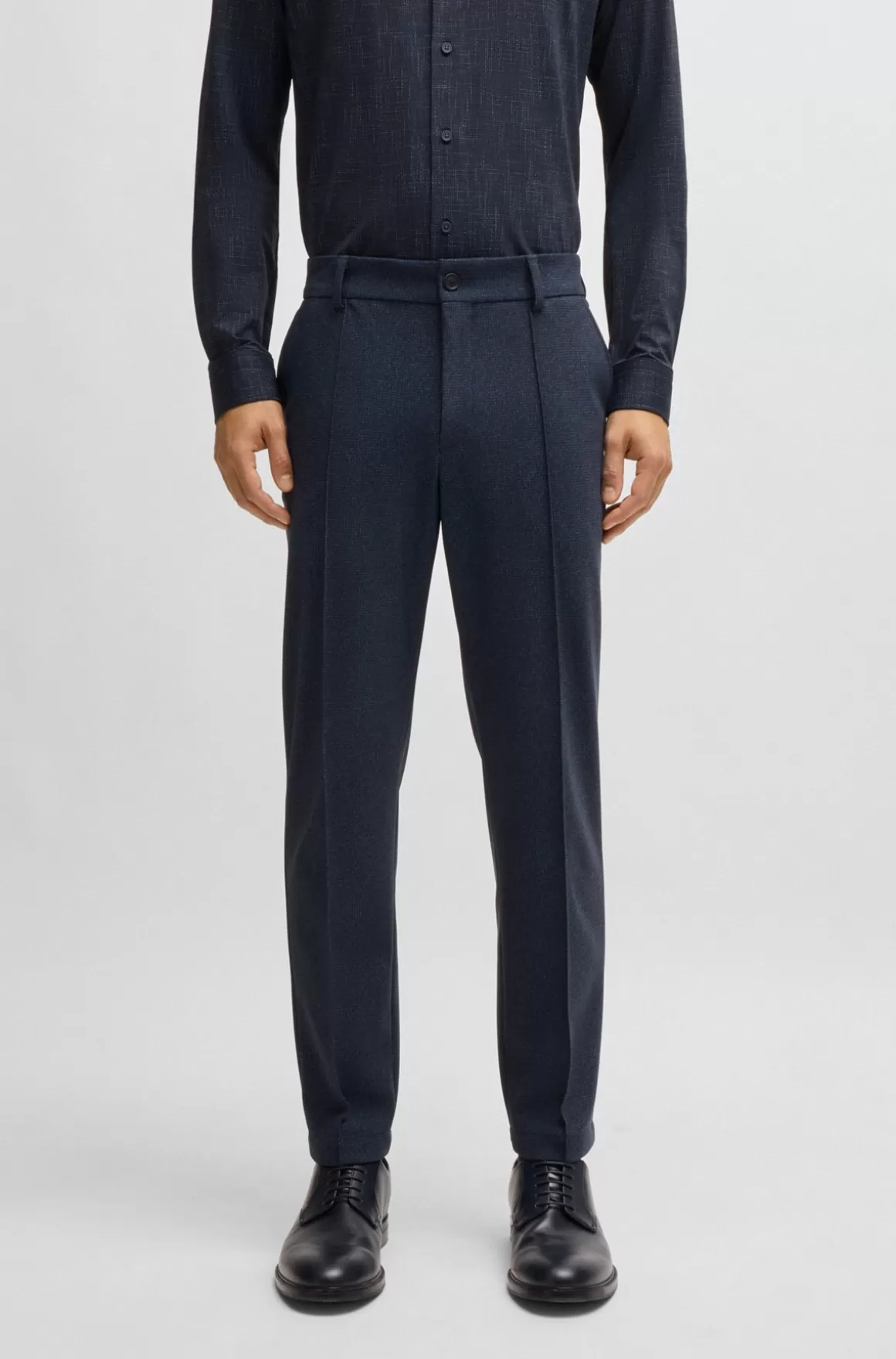 HUGO BOSS Bukser Med Tapered Fit I Jersey Med Stræk Og Mikromønster