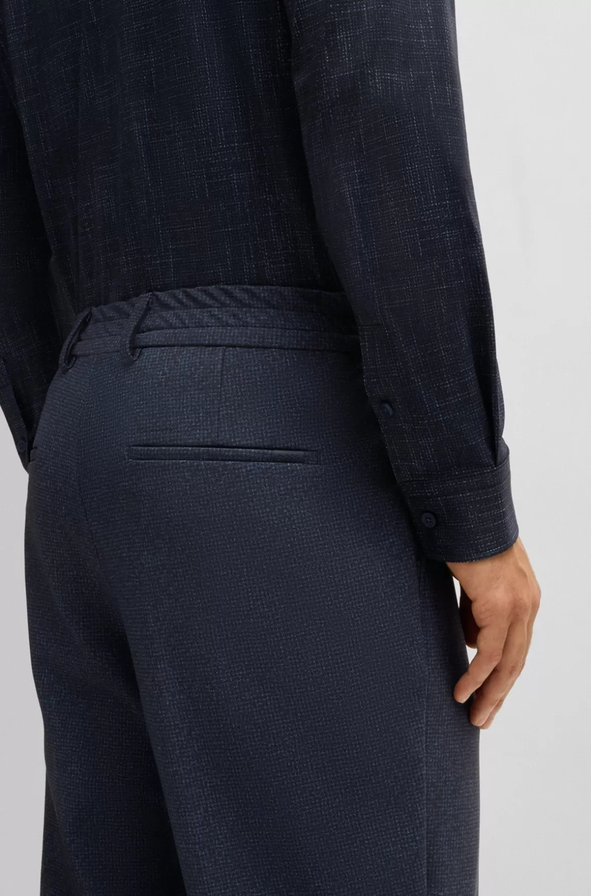 HUGO BOSS Bukser Med Tapered Fit I Jersey Med Stræk Og Mikromønster