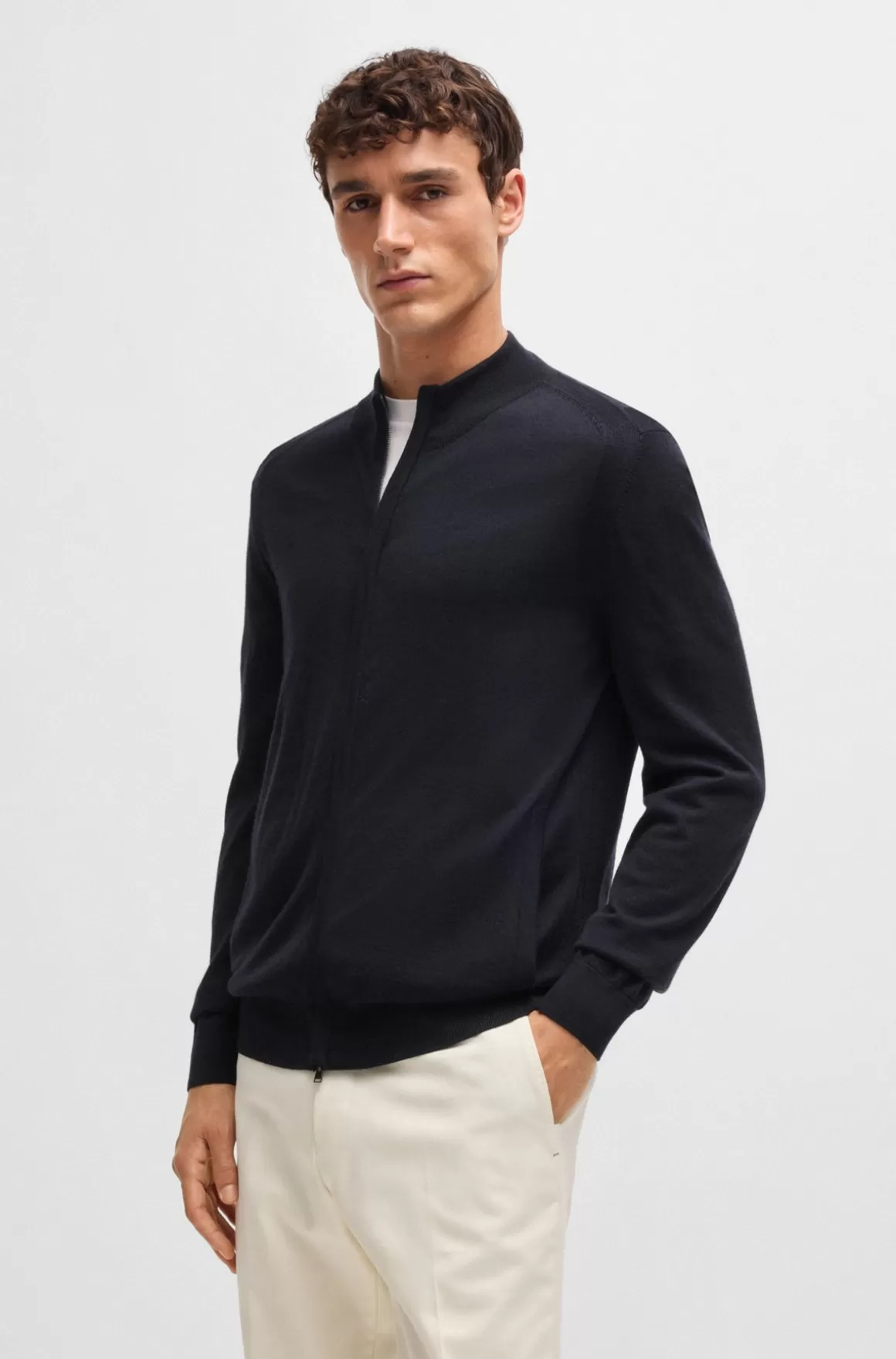 HUGO BOSS Cardigan I Uld, Silke Og Kashmir Med Lynlås