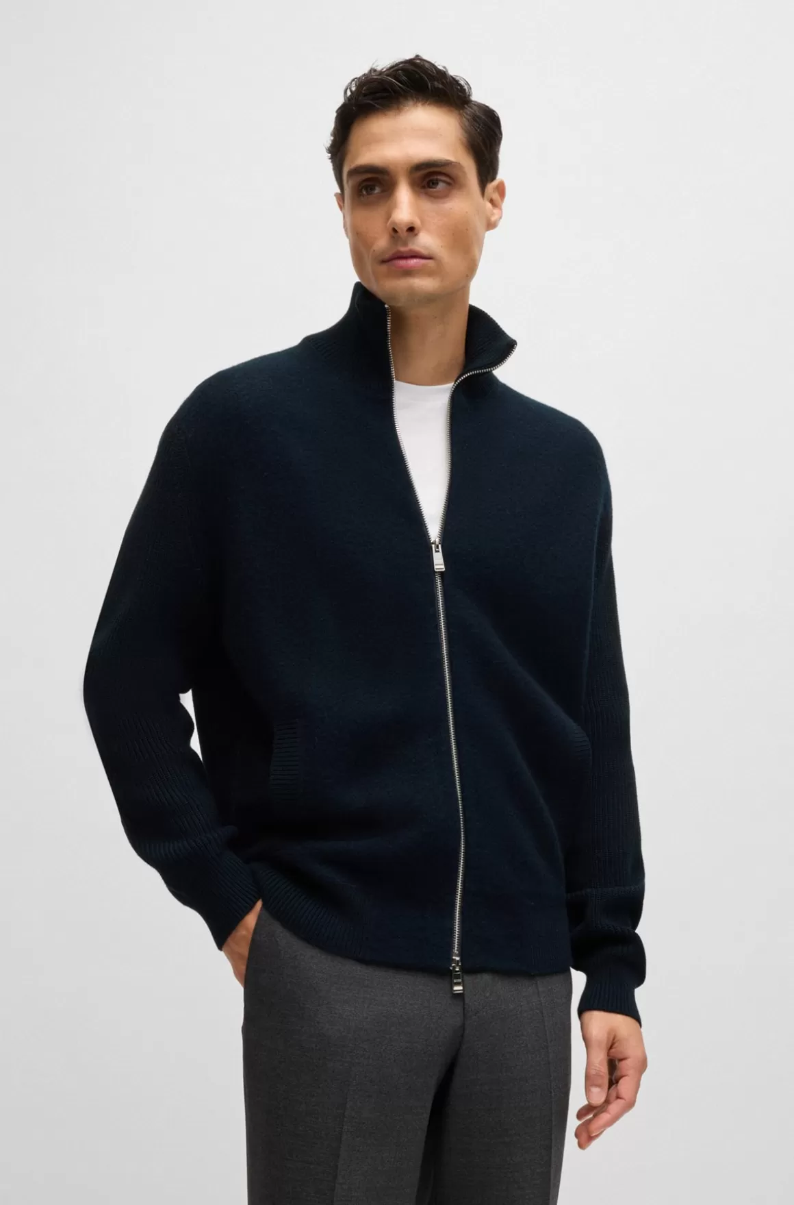 HUGO BOSS Cardigan Med Blandede Strukturer I Bomuld Og Uld