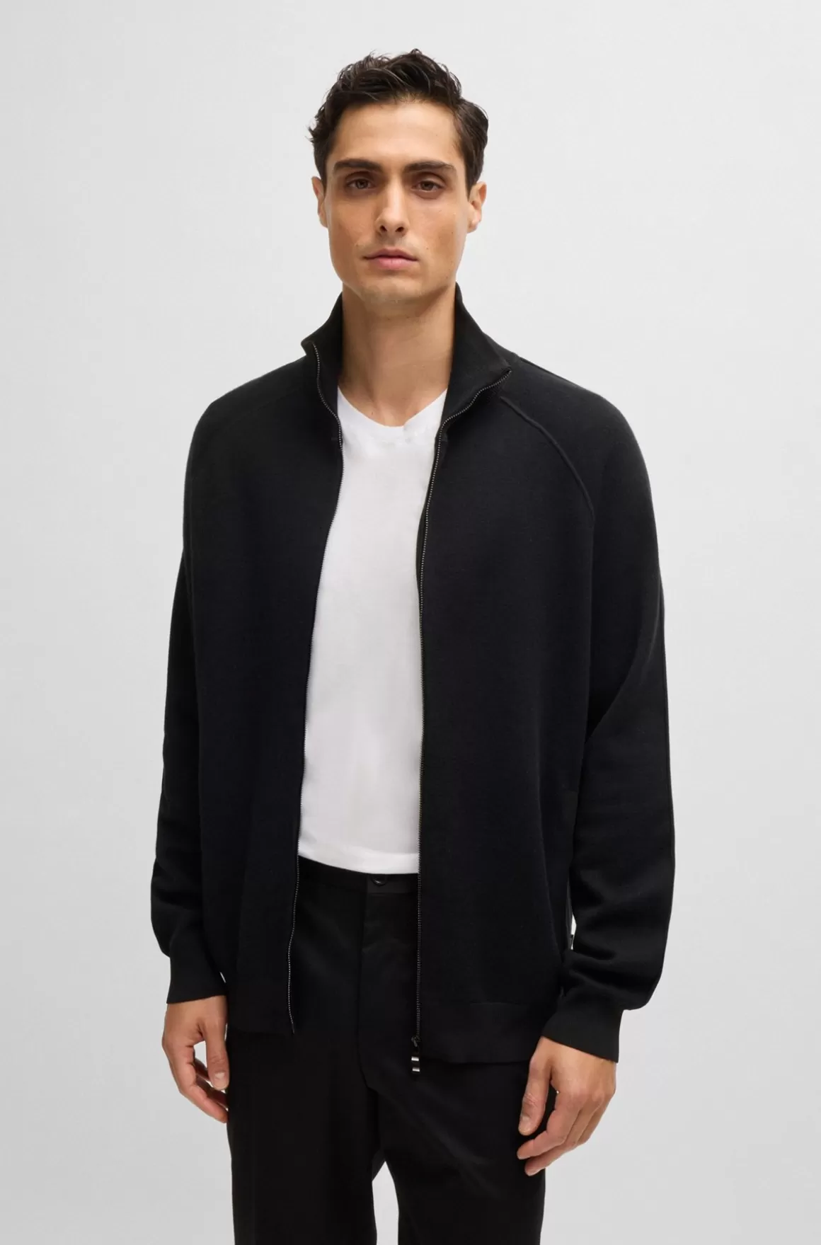 HUGO BOSS Cardigan Med Lynlås I Bomuld Og Ny Uld
