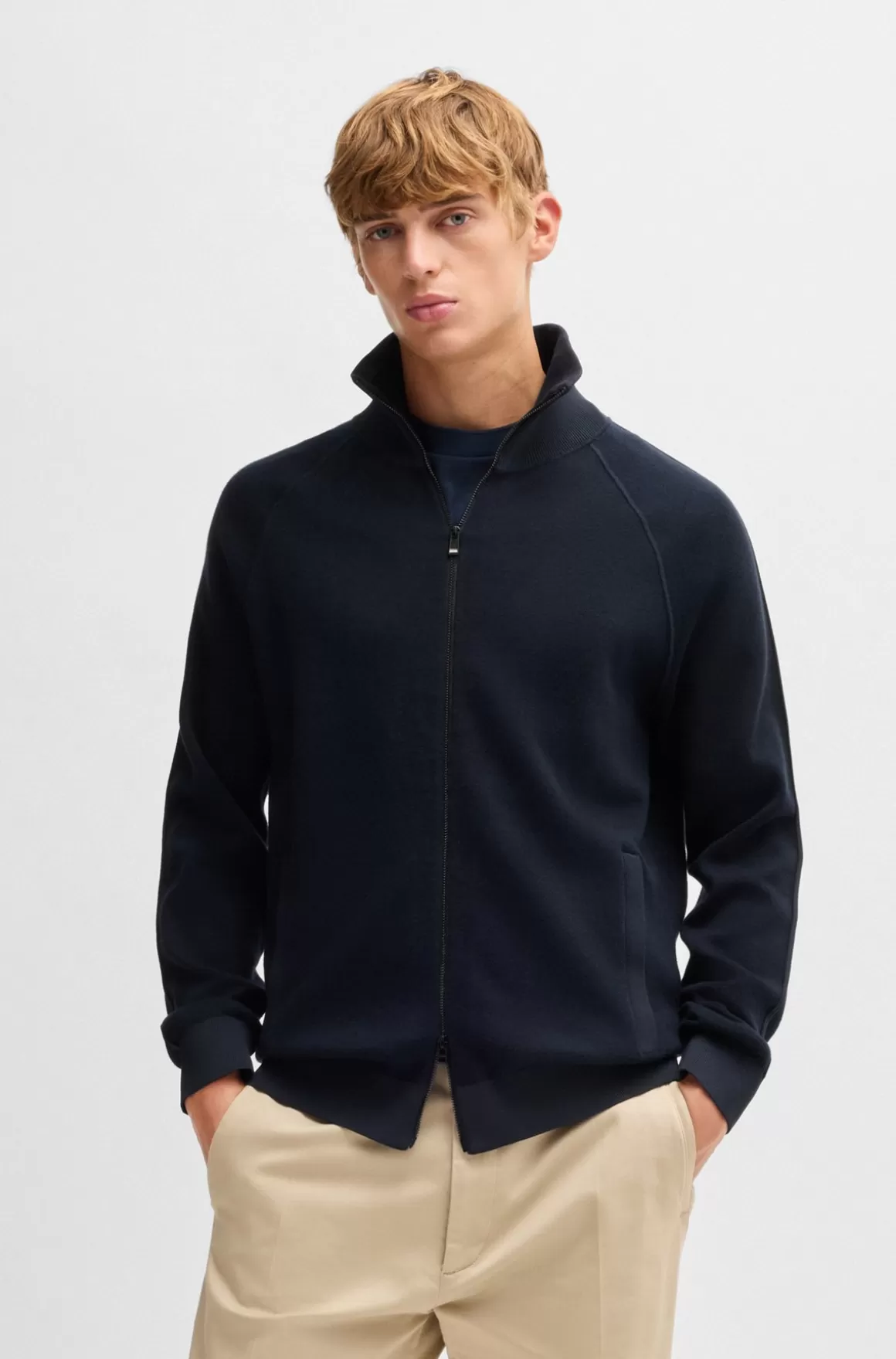HUGO BOSS Cardigan Med Lynlås I Bomuld Og Ny Uld