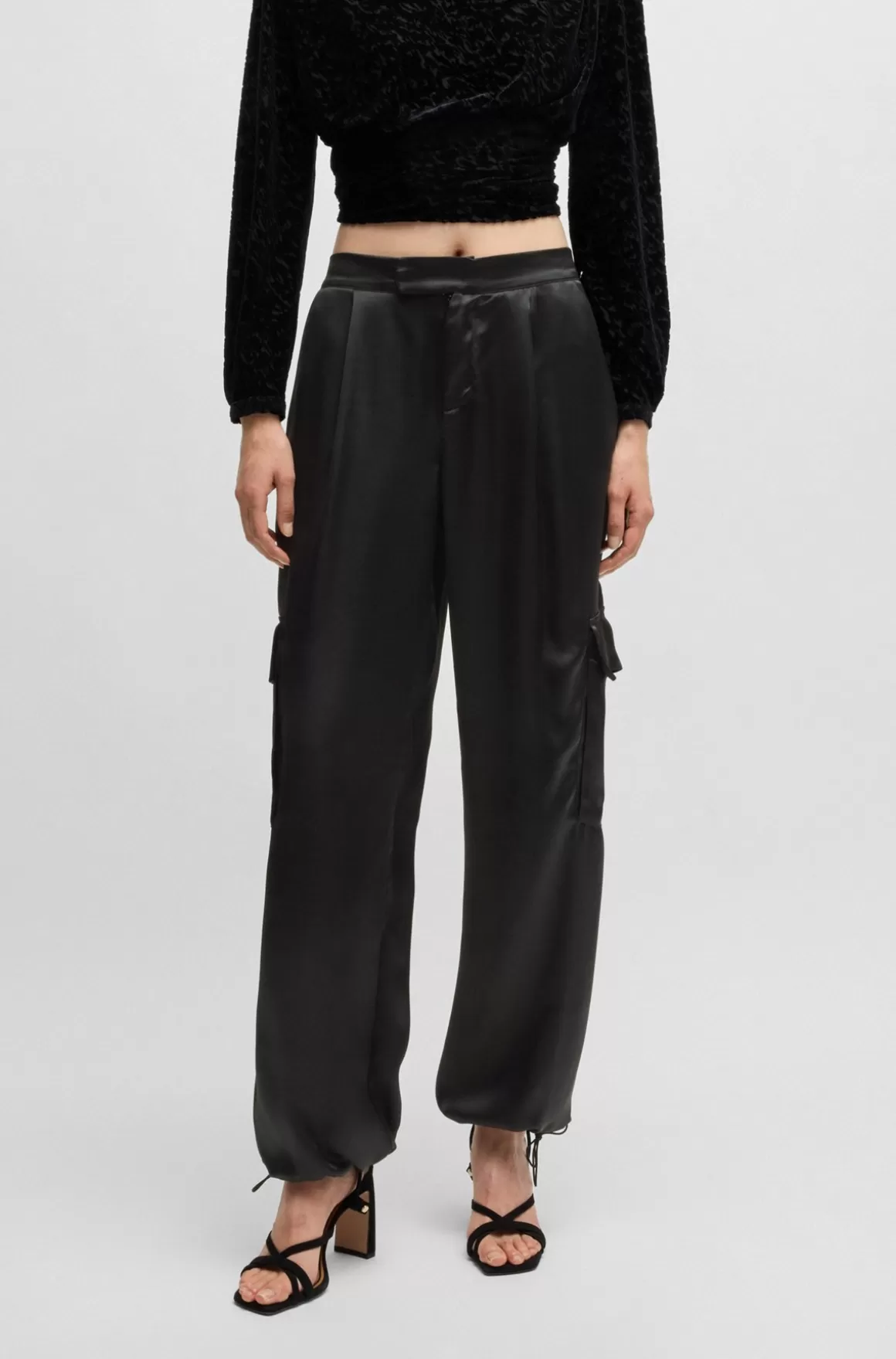 HUGO BOSS Cargobukser I Satin Med Straight Fit Og Justerbare Kanter