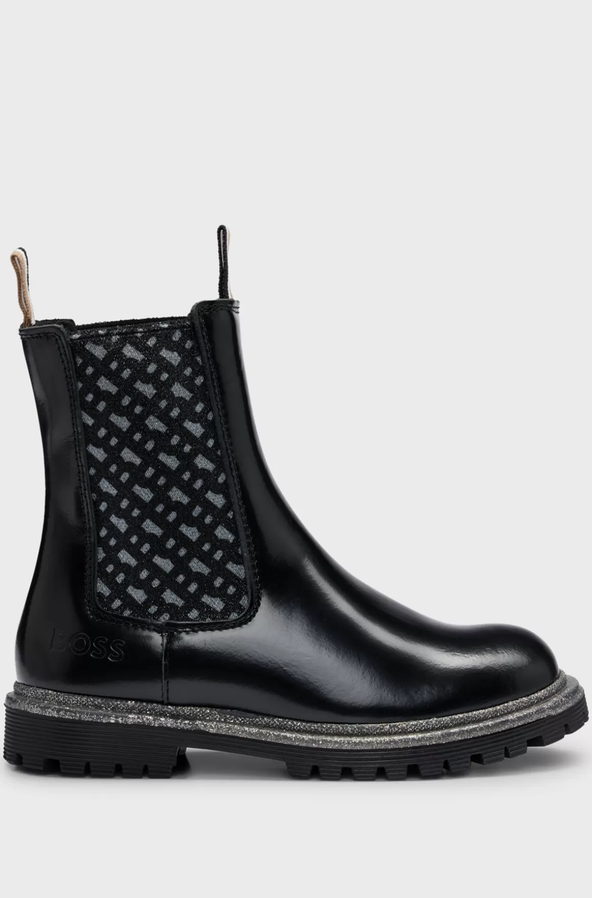 Børn HUGO BOSS Chelsea-støvler Til Børn I Patentlæder Med Monogrampaneler