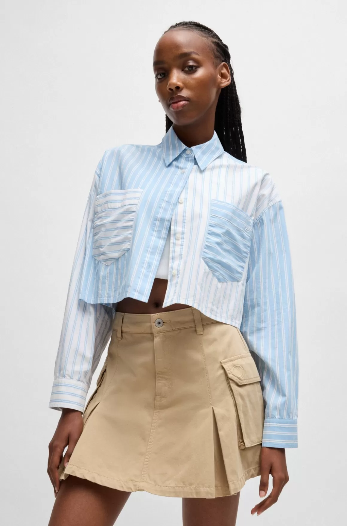 Dame HUGO BOSS Cropped Skjorte Med Regular Fit Og Striber