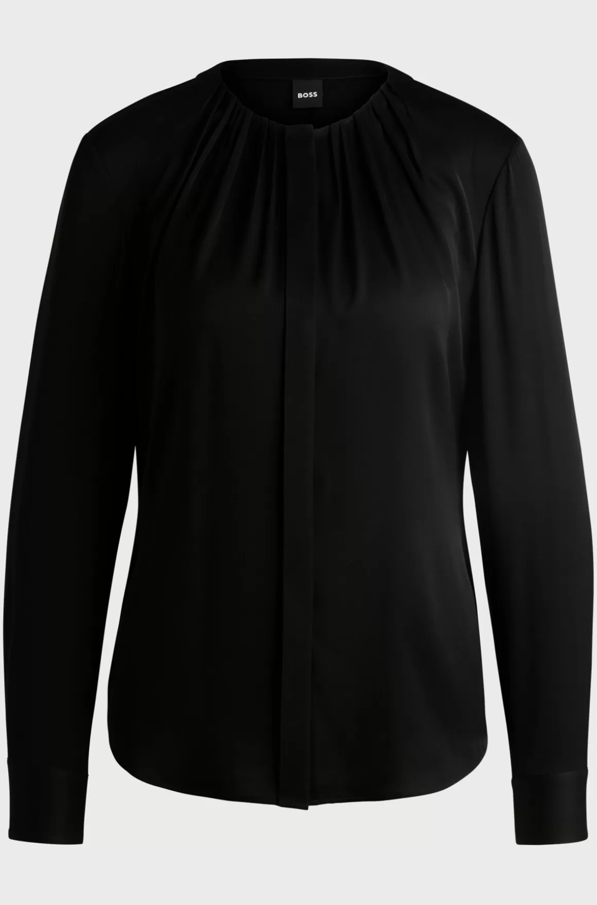 Dame HUGO BOSS Dameskjorte Med Rynket Hals I Silke Crepe De Chine Med Stræk