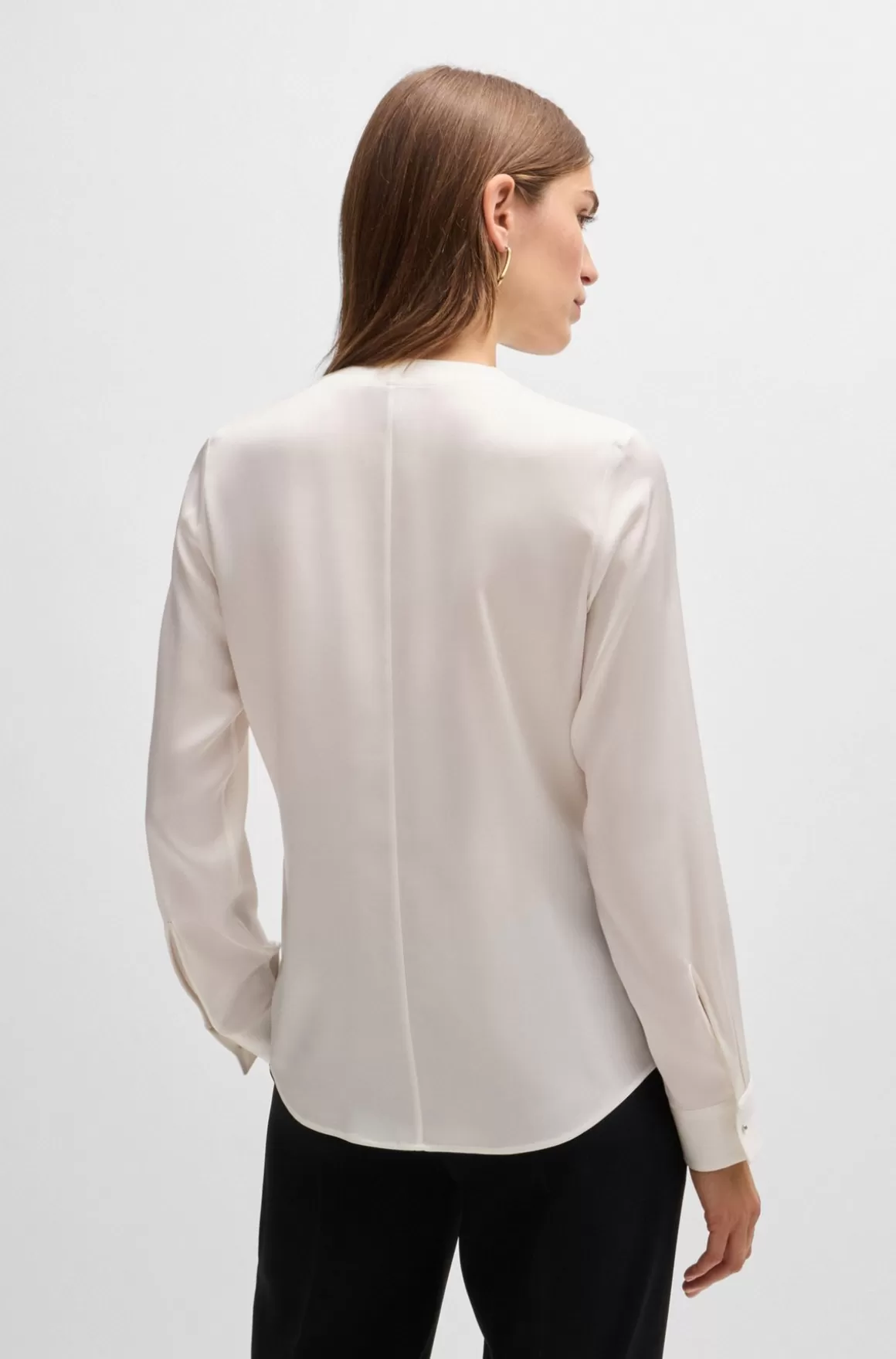 Dame HUGO BOSS Dameskjorte Med Rynket Hals I Silke Crepe De Chine Med Stræk