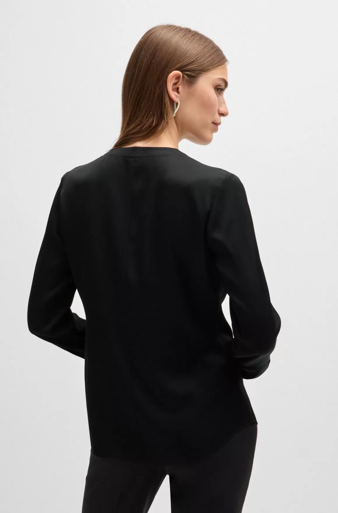 Dame HUGO BOSS Dameskjorte Med Rynket Hals I Silke Crepe De Chine Med Stræk