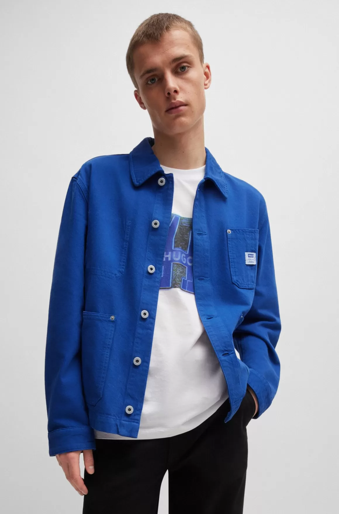 HUGO BOSS Denimjakke Med Knapper Og Logomærkat