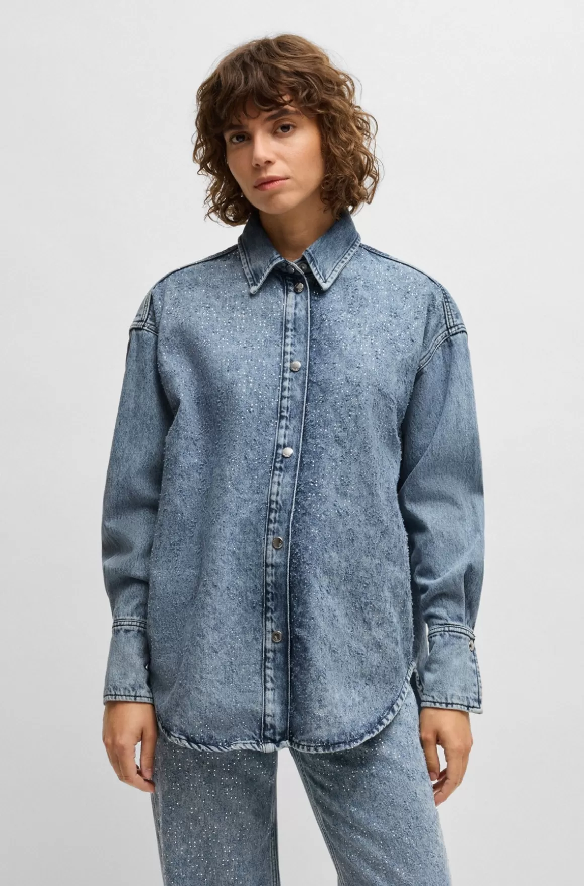 Dame HUGO BOSS Denimskjorte Med Krystaludsmykninger