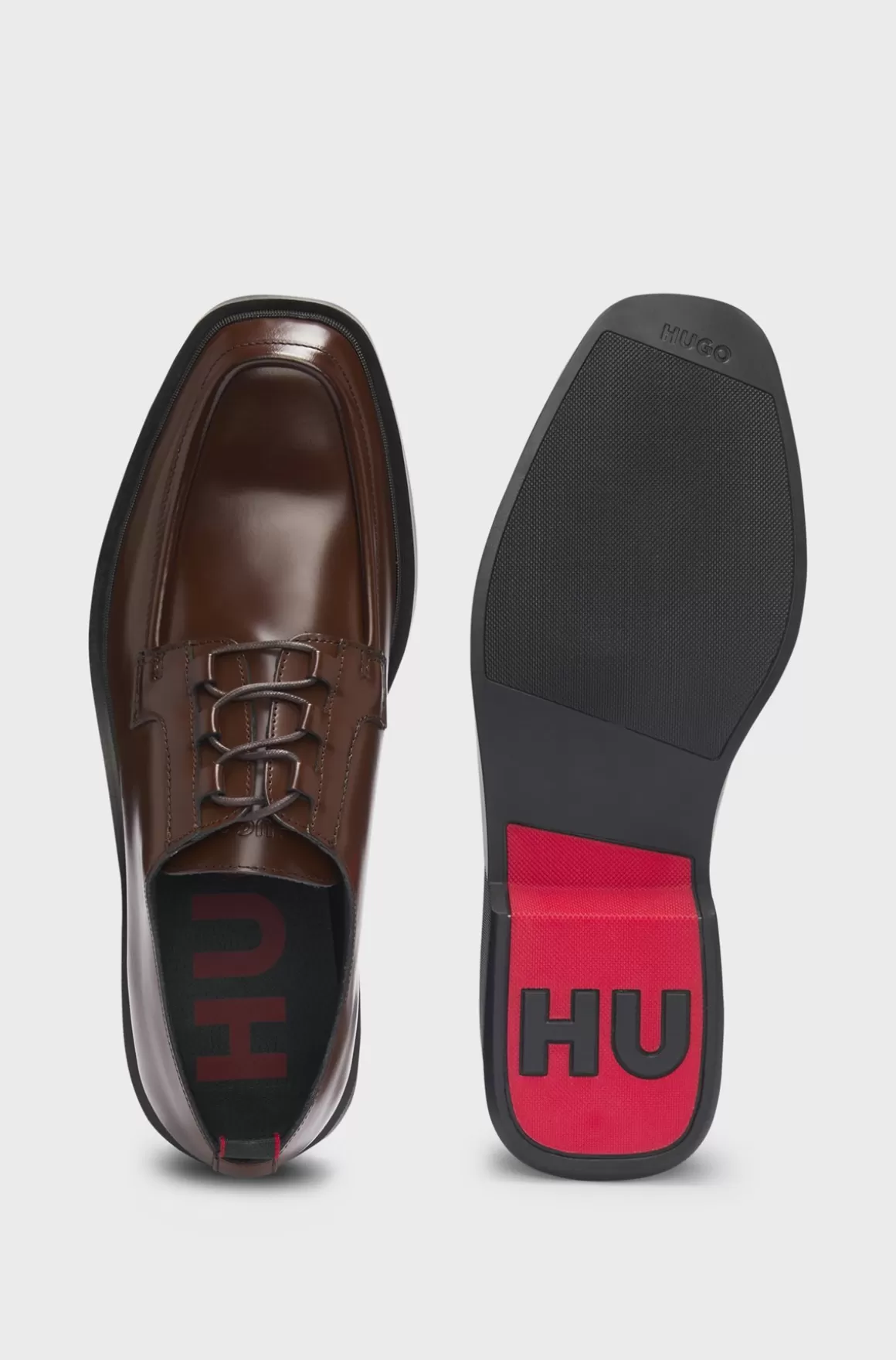 HUGO BOSS Derby-sko I Læder Med Firkantet Tå Og Pyntet Med Kantbånd
