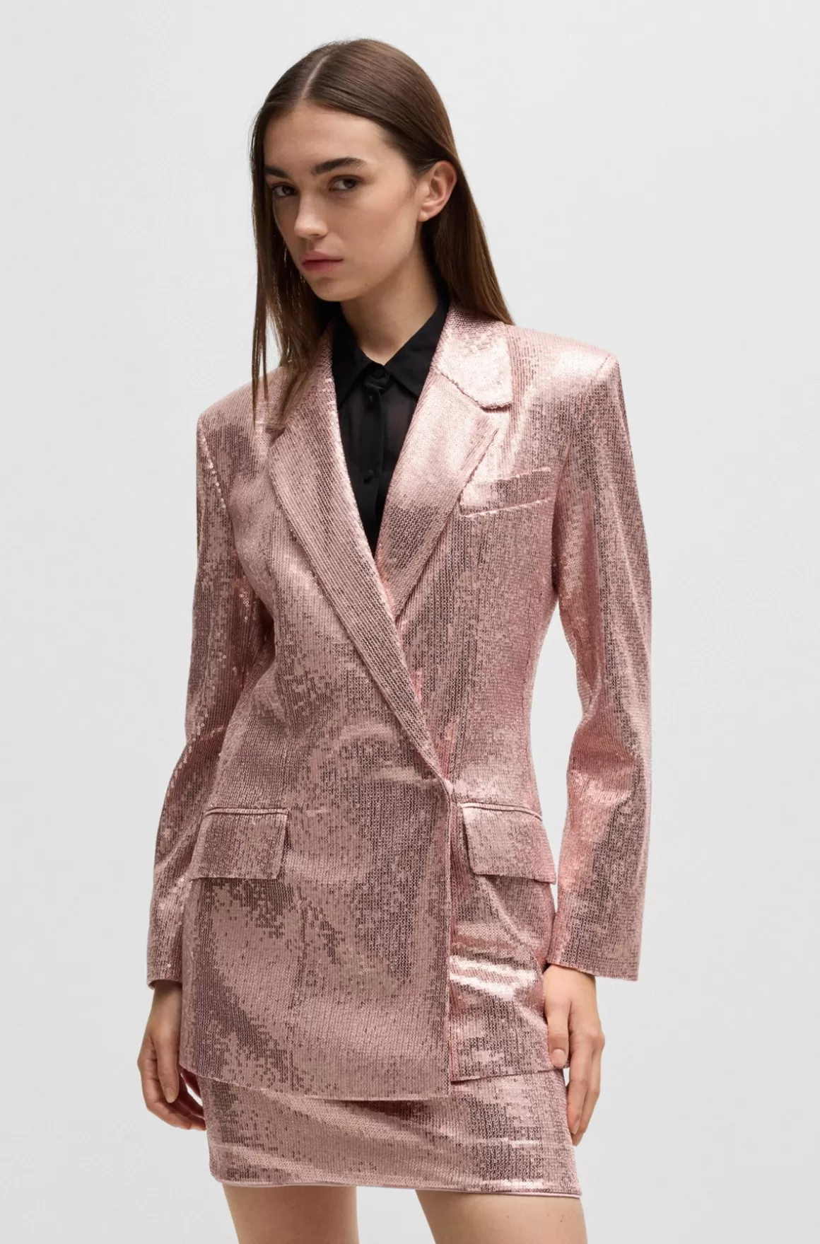 HUGO BOSS Dobbeltradet Jakke Med Oversize Fit Og Pailletter